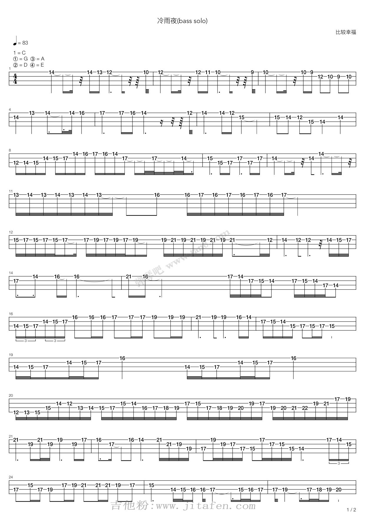 冷雨夜(Bass Solo) 吉他谱 冷雨夜(Bass Solo) 吉他谱