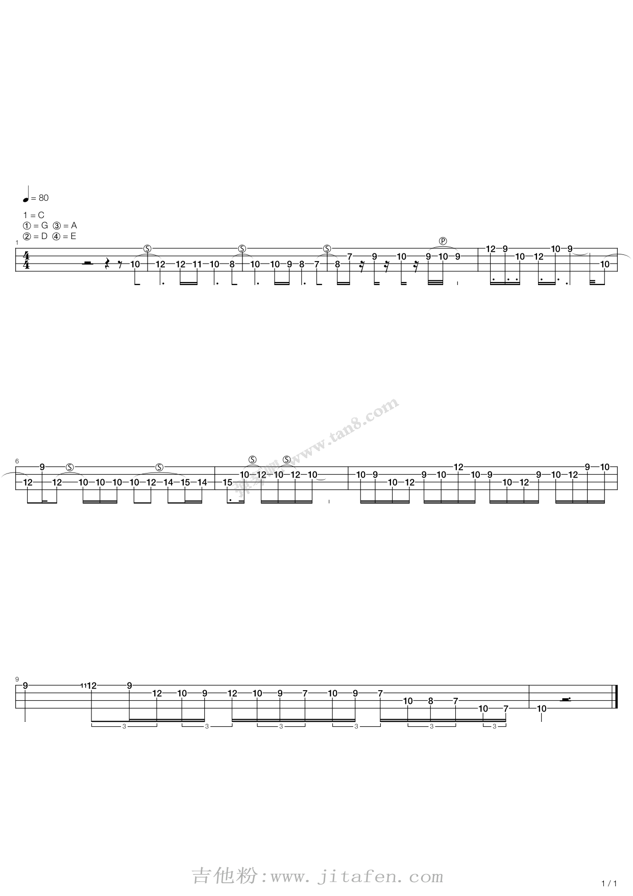 缓慢Bass Solo 吉他谱