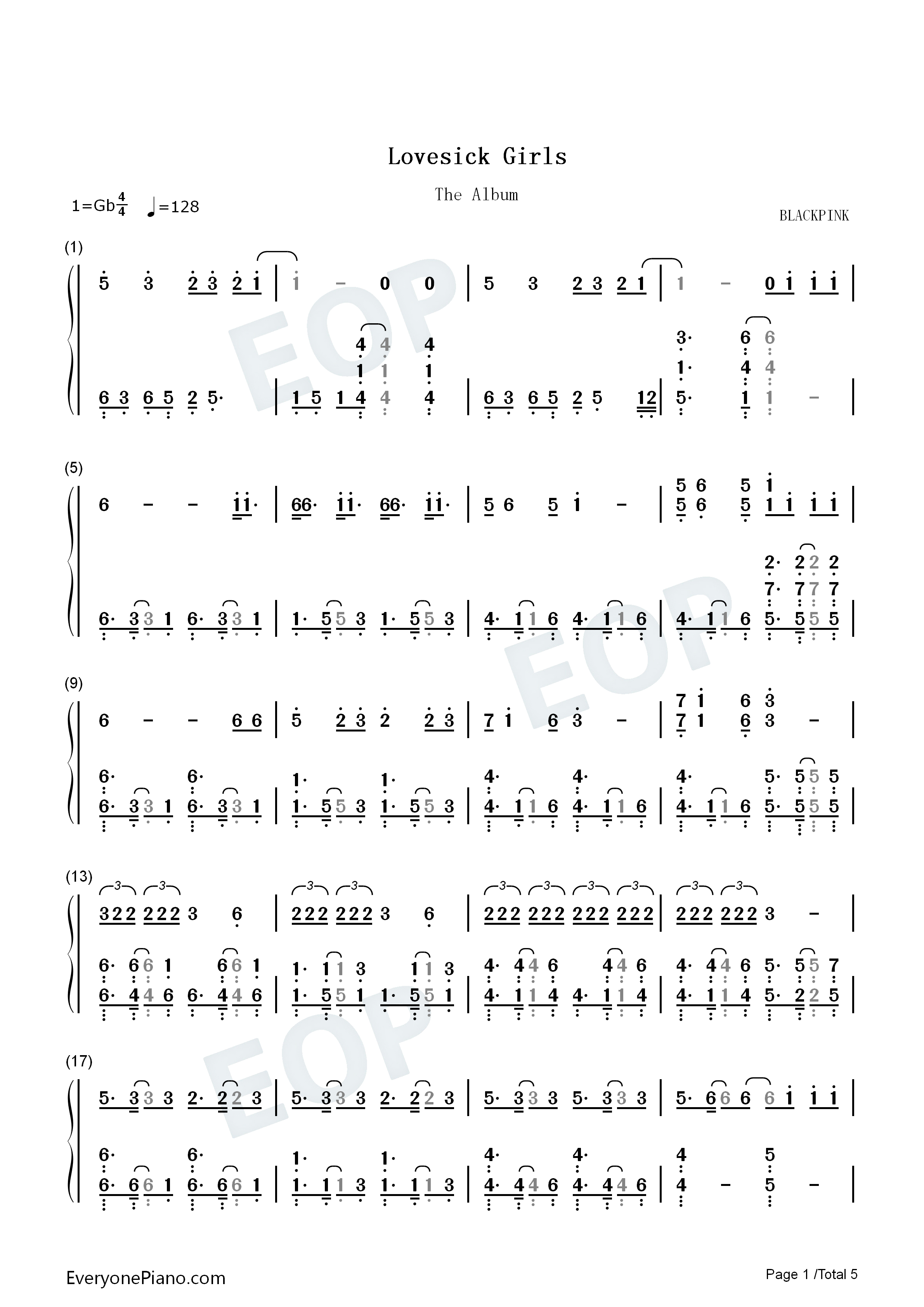 Lovesick_Girls钢琴简谱_Blackpink演唱