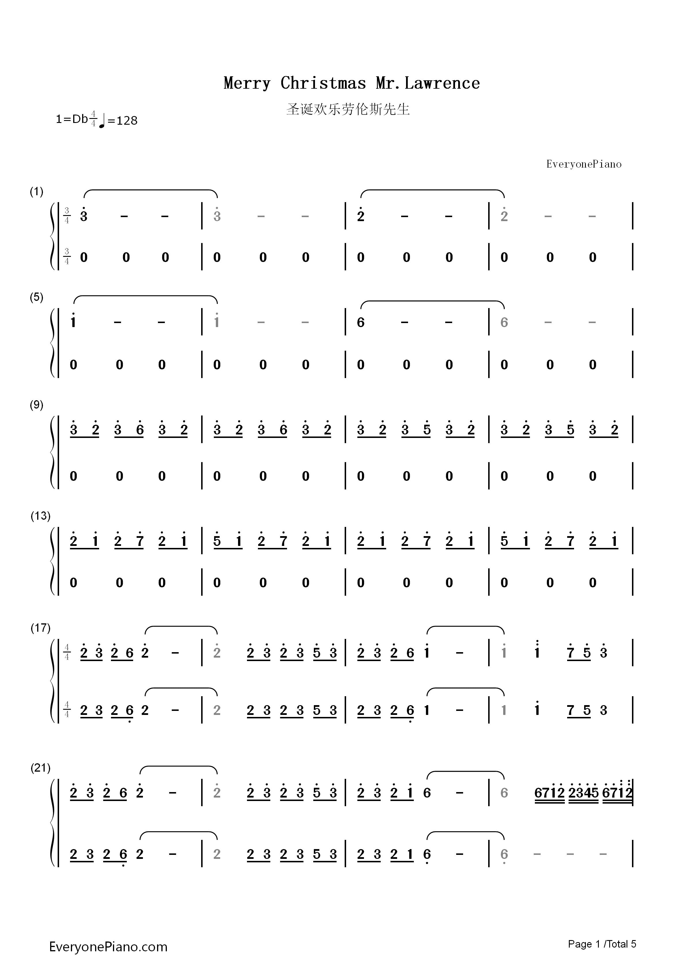 Merry_Christmas_Mr._Lawrence钢琴简谱_Hikaru_Utada演唱