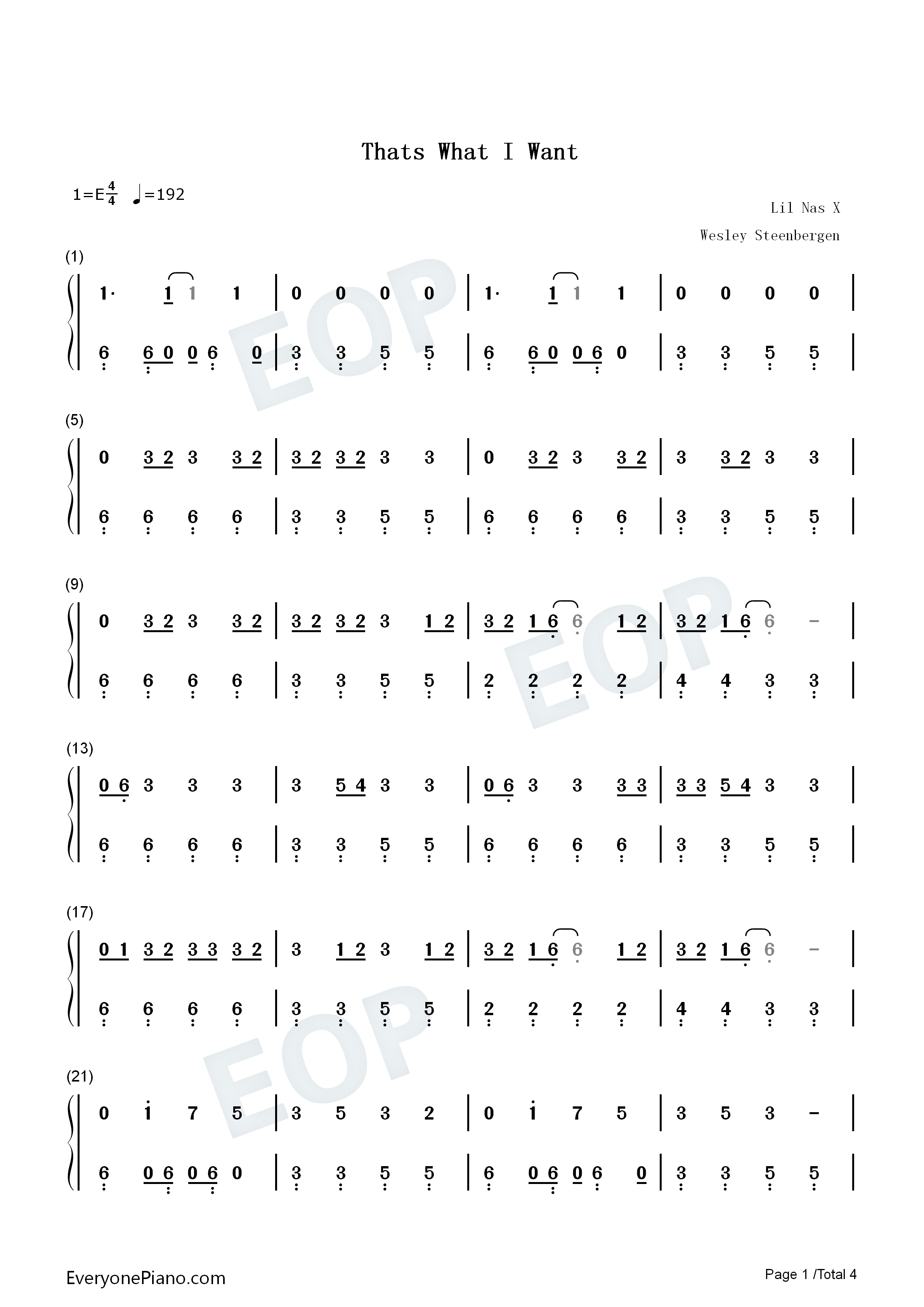 Thats_What_I_Want钢琴简谱_Lil_Nas_X演唱