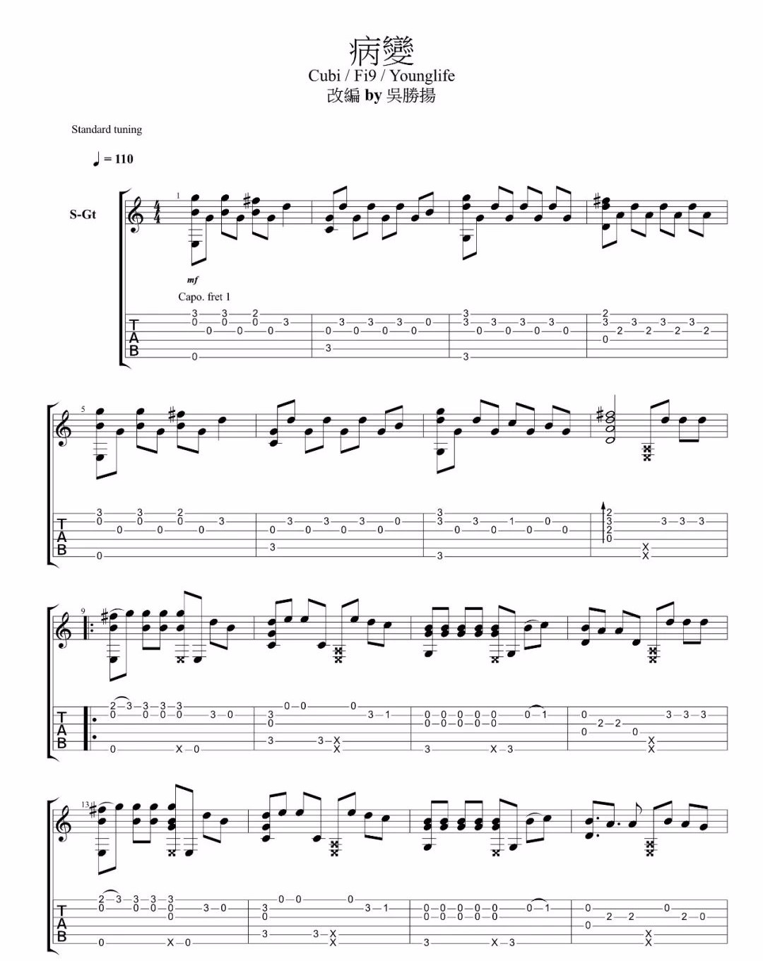 病变指弹吉他谱1-cubi