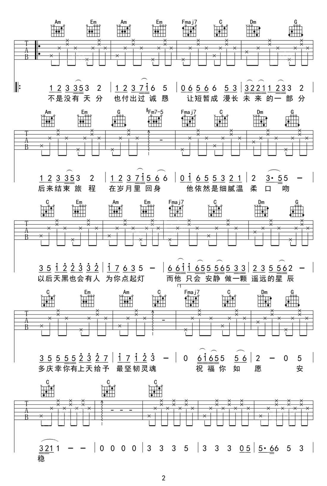旅人吉他谱_邓见超_C调和弦弹唱谱_完整带前奏_图谱2