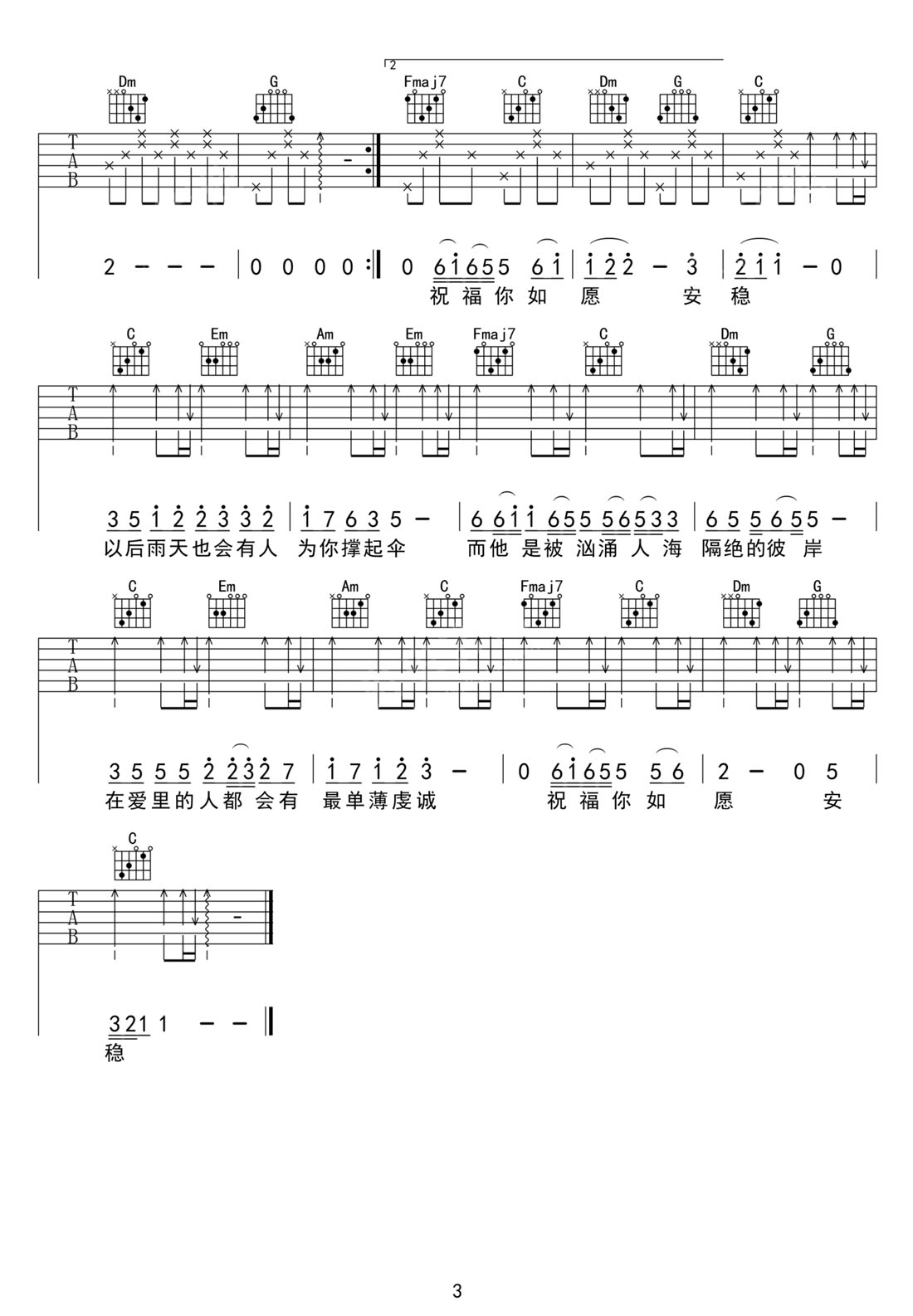 旅人吉他谱_邓见超_C调和弦弹唱谱_完整带前奏_图谱3