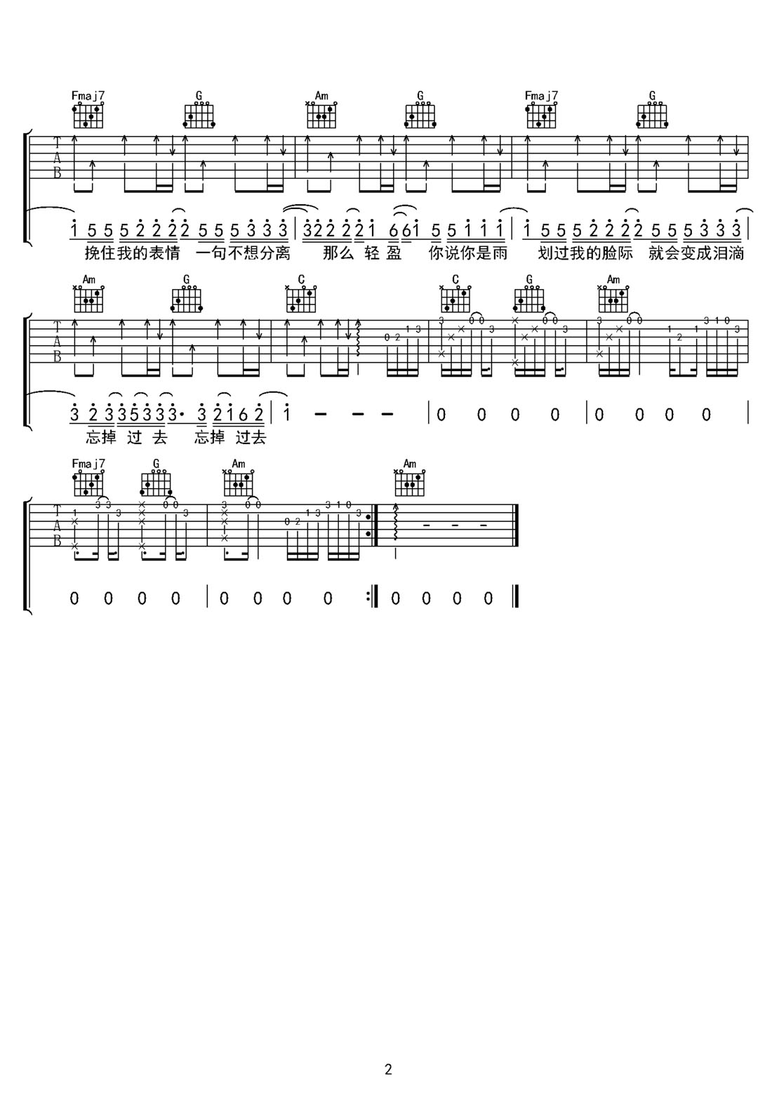那时雨吉他谱_徐良_C调和弦弹唱谱_高清带前奏_图谱2