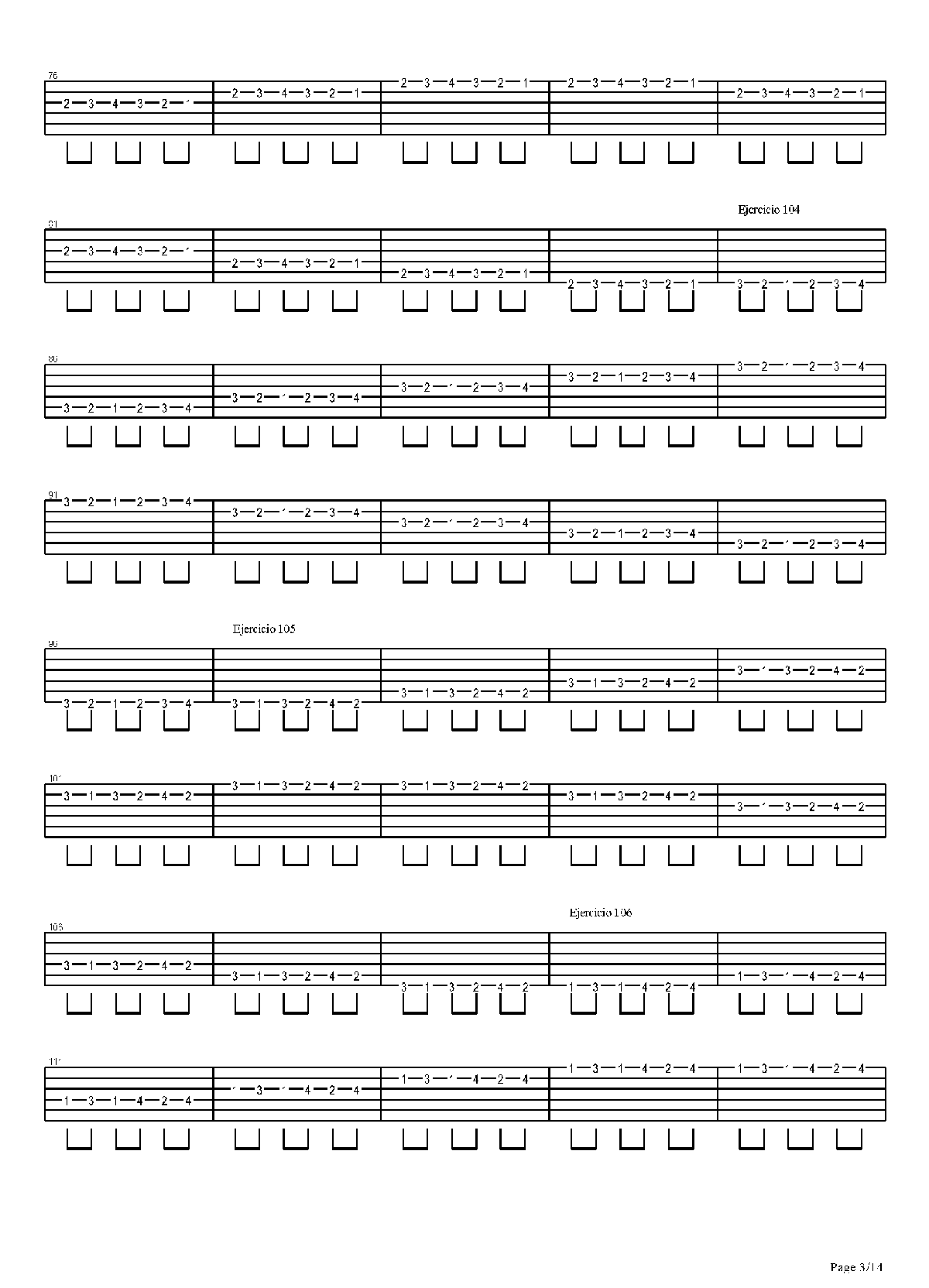 电吉他练习谱《704 exercises for guitar, 1-96 - Exercises 97-140》