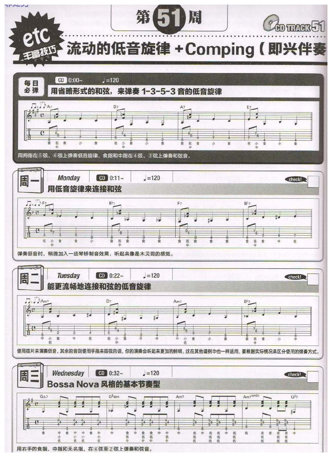 电吉他365日练习《流动的低音旋律+Comping(即兴伴奏)》第51周
