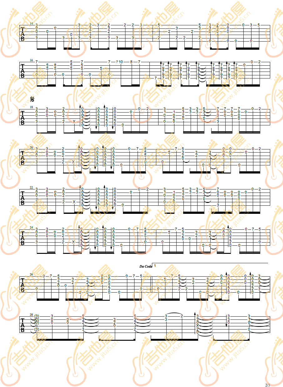 青鸟指弹吉他谱预览图