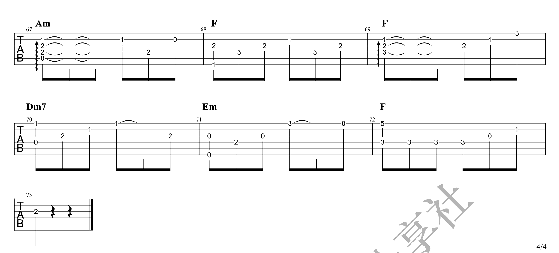 雨蝶指弹吉他谱预览图
