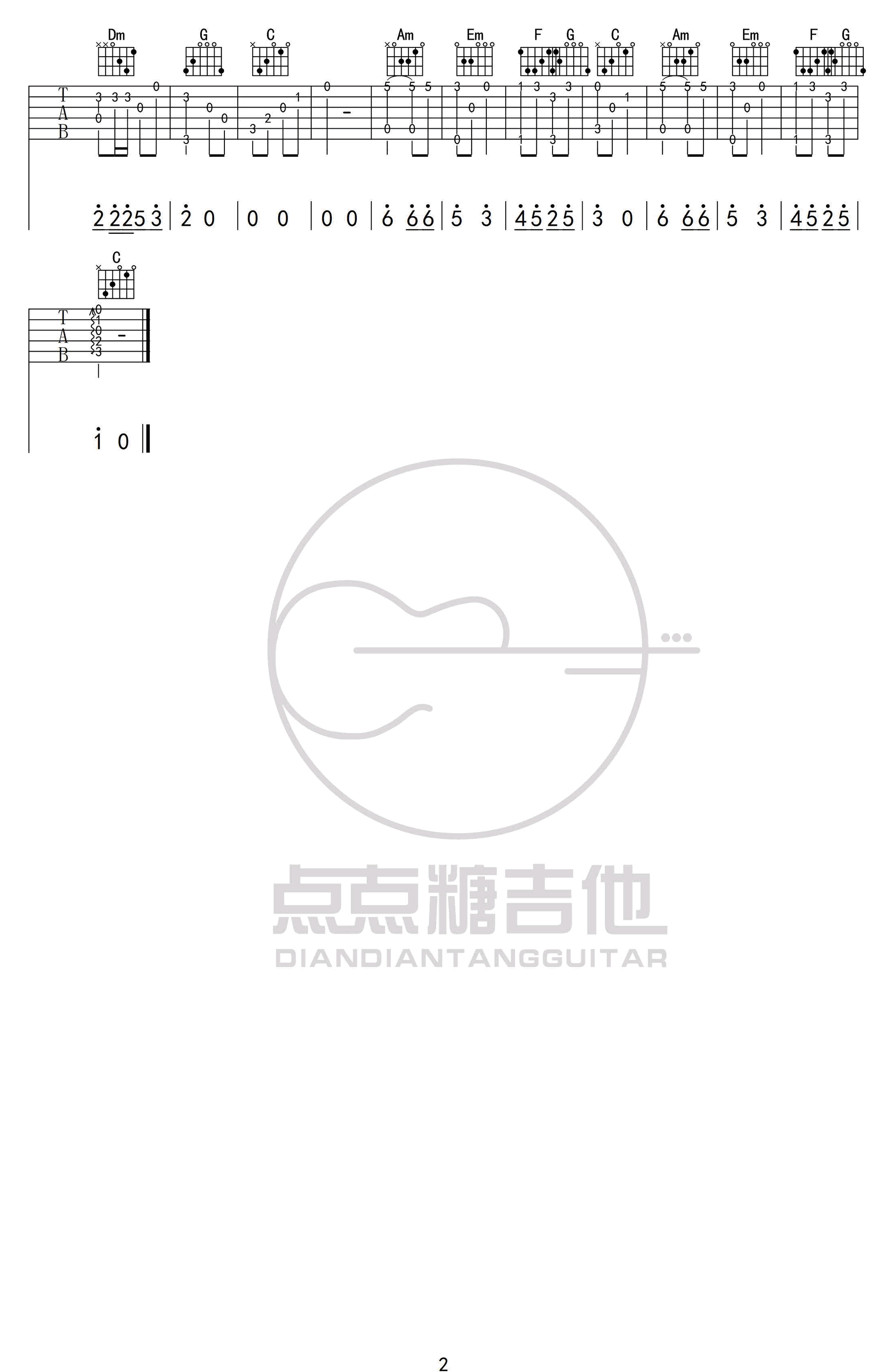 桥边姑娘指弹吉他谱预览图