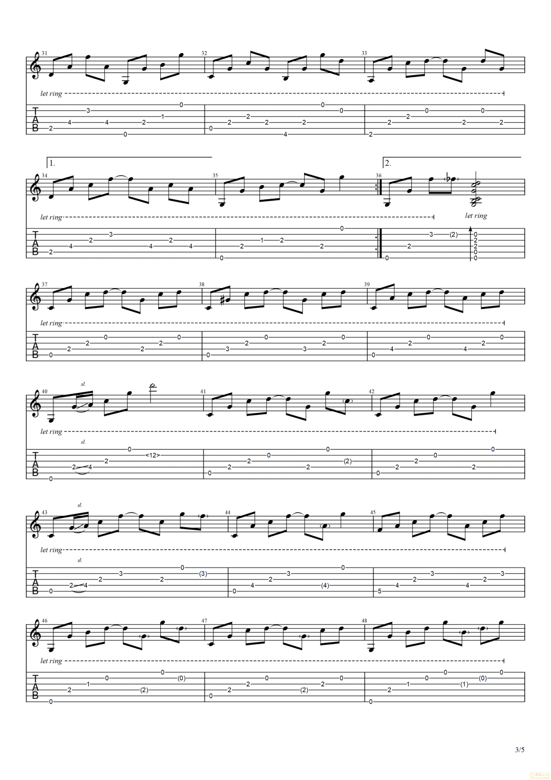 数不尽的星空指弹吉他谱预览图