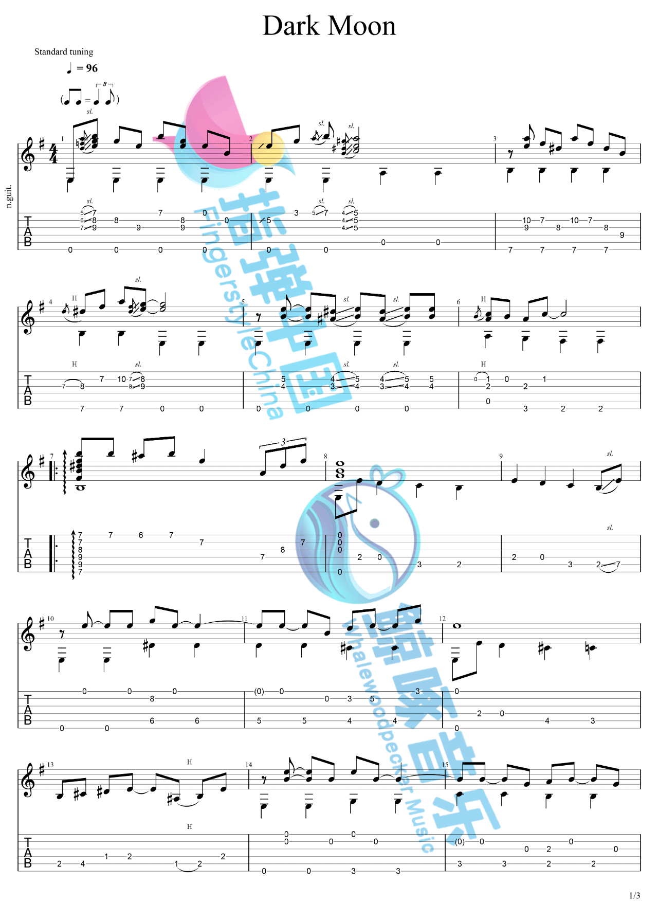 暗淡的月指弹吉他谱预览图