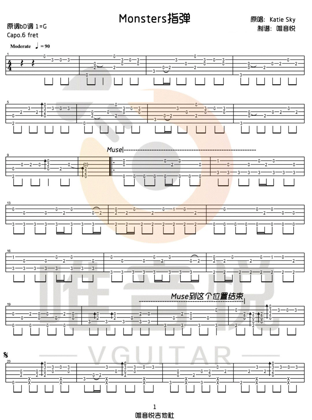 Monsters指弹吉他谱预览图
