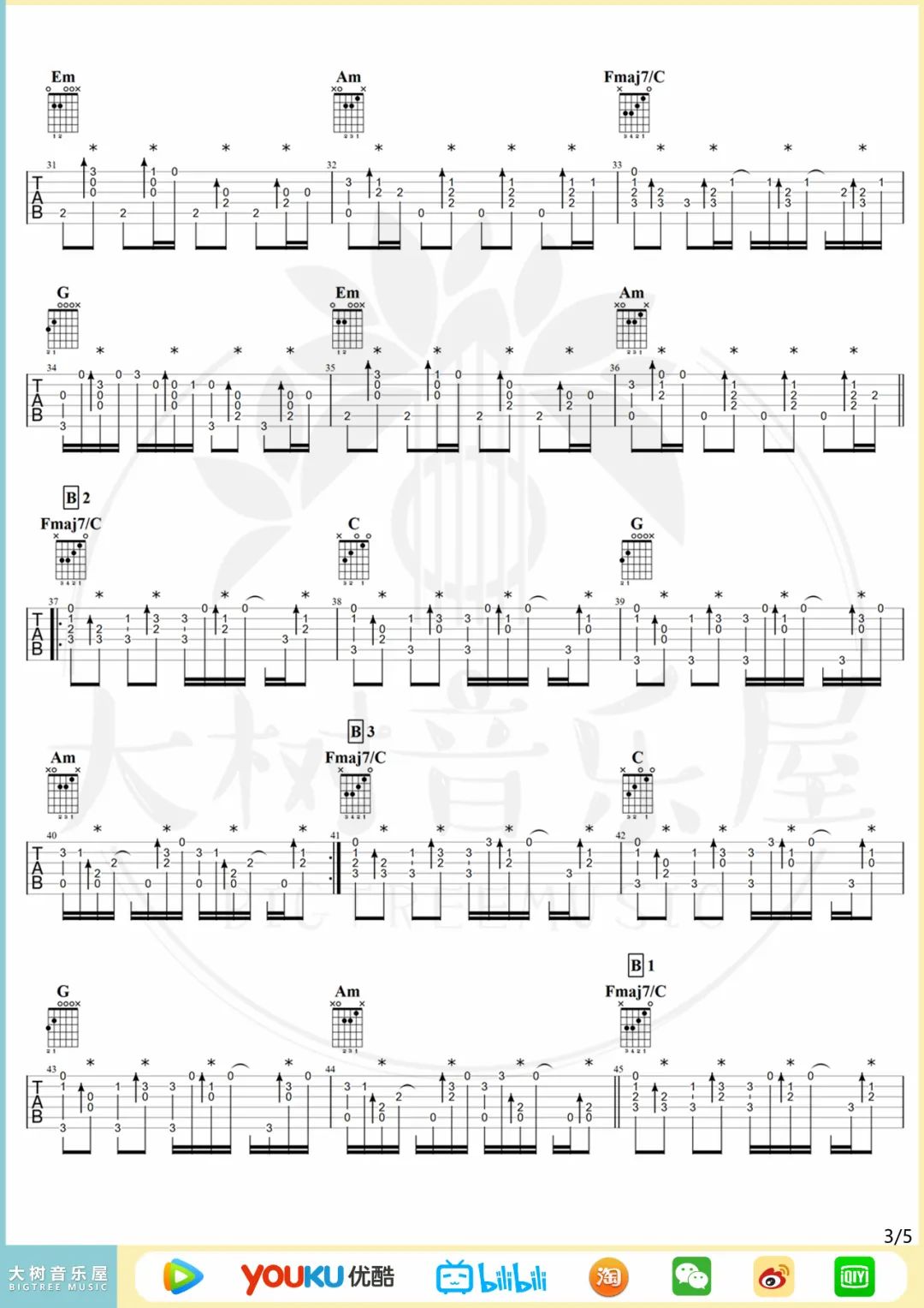 爱人错过指弹吉他谱预览图