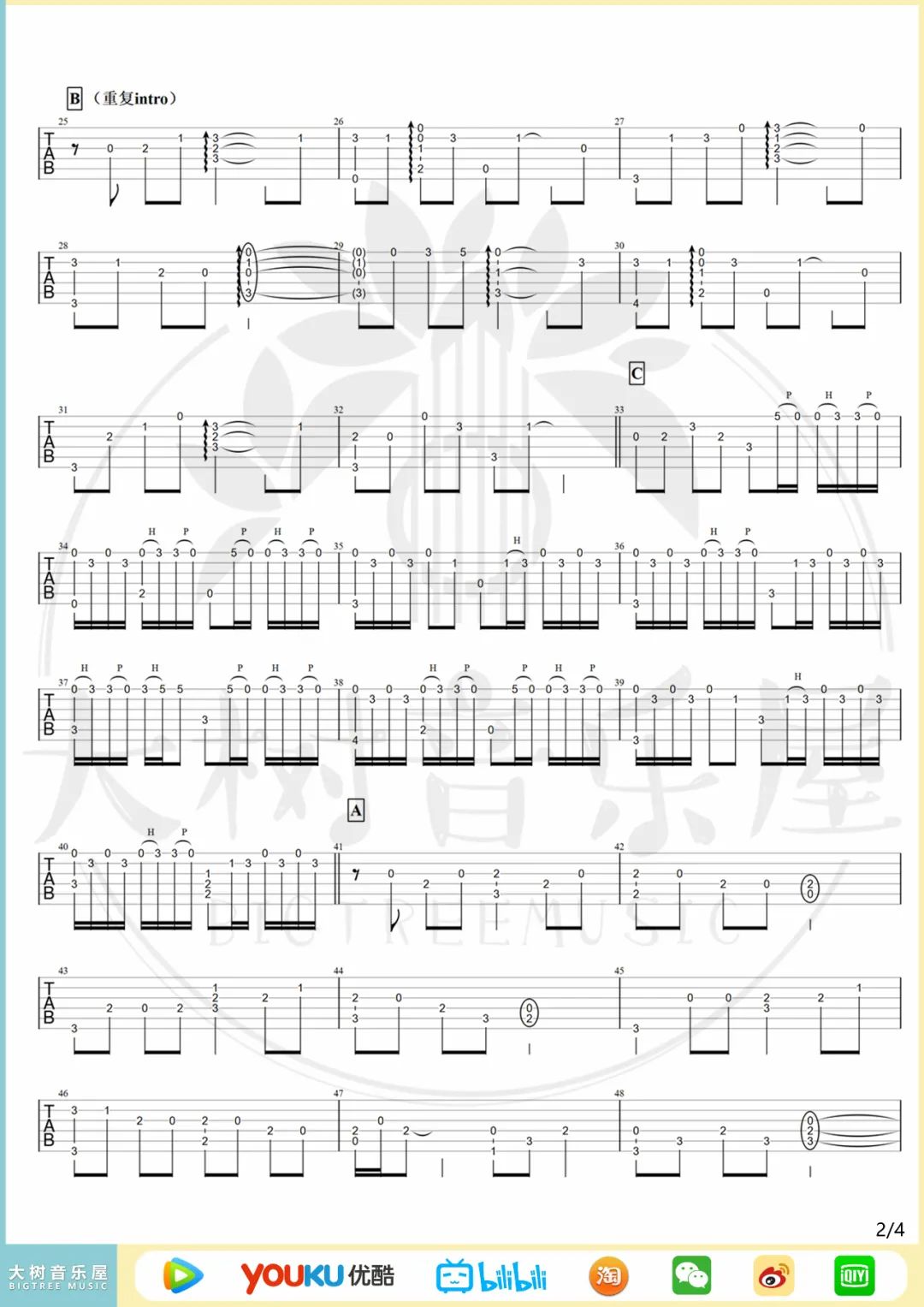 兰亭序指弹吉他谱预览图
