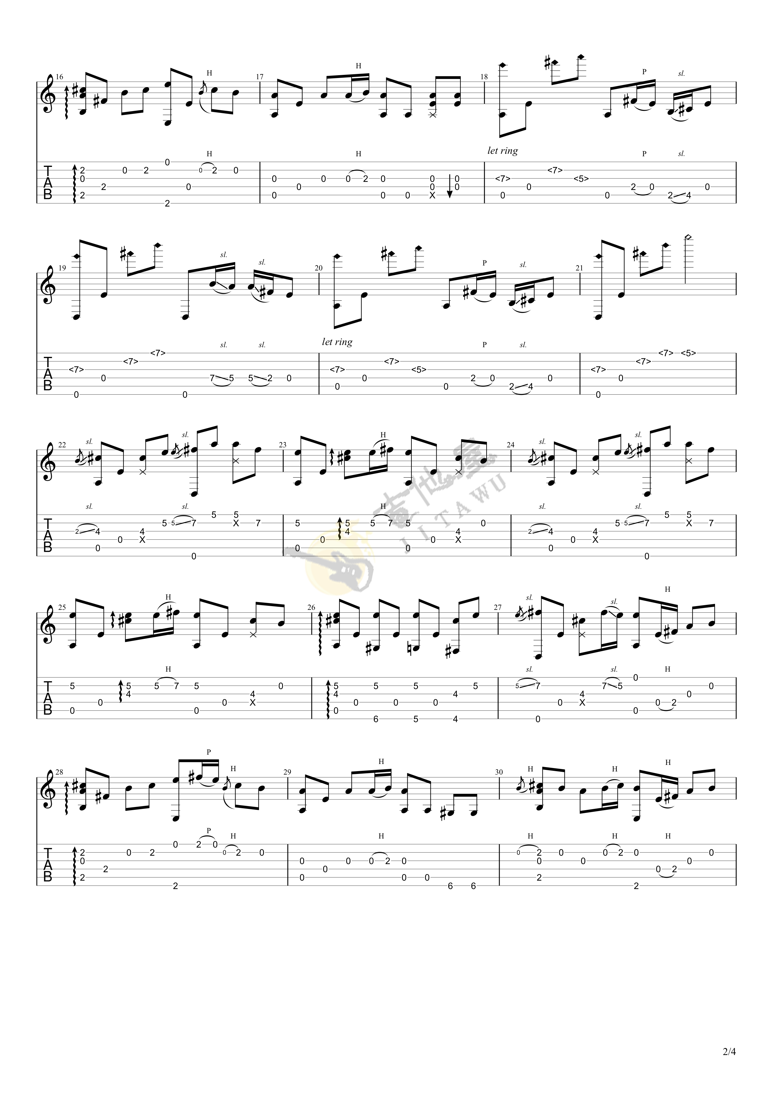 茉莉花指弹吉他谱预览图