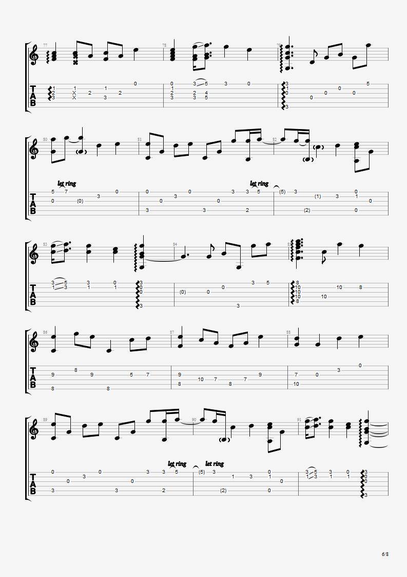 发如雪指弹吉他谱预览图