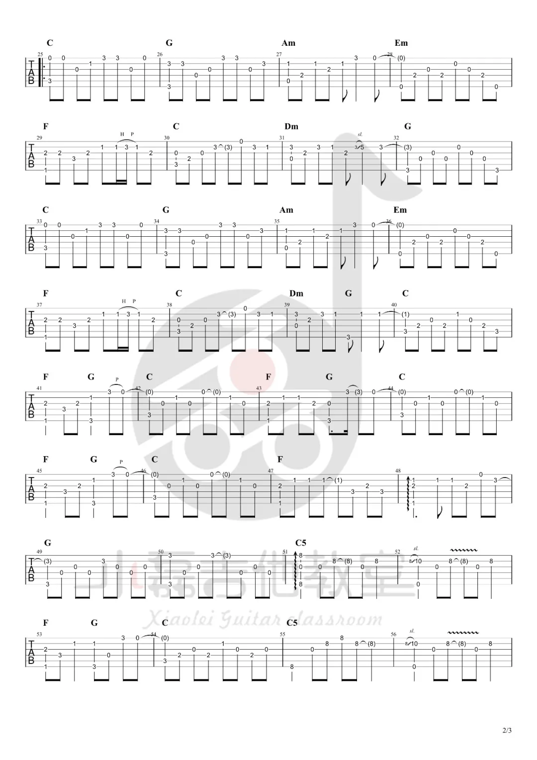 南方姑娘指弹吉他谱预览图