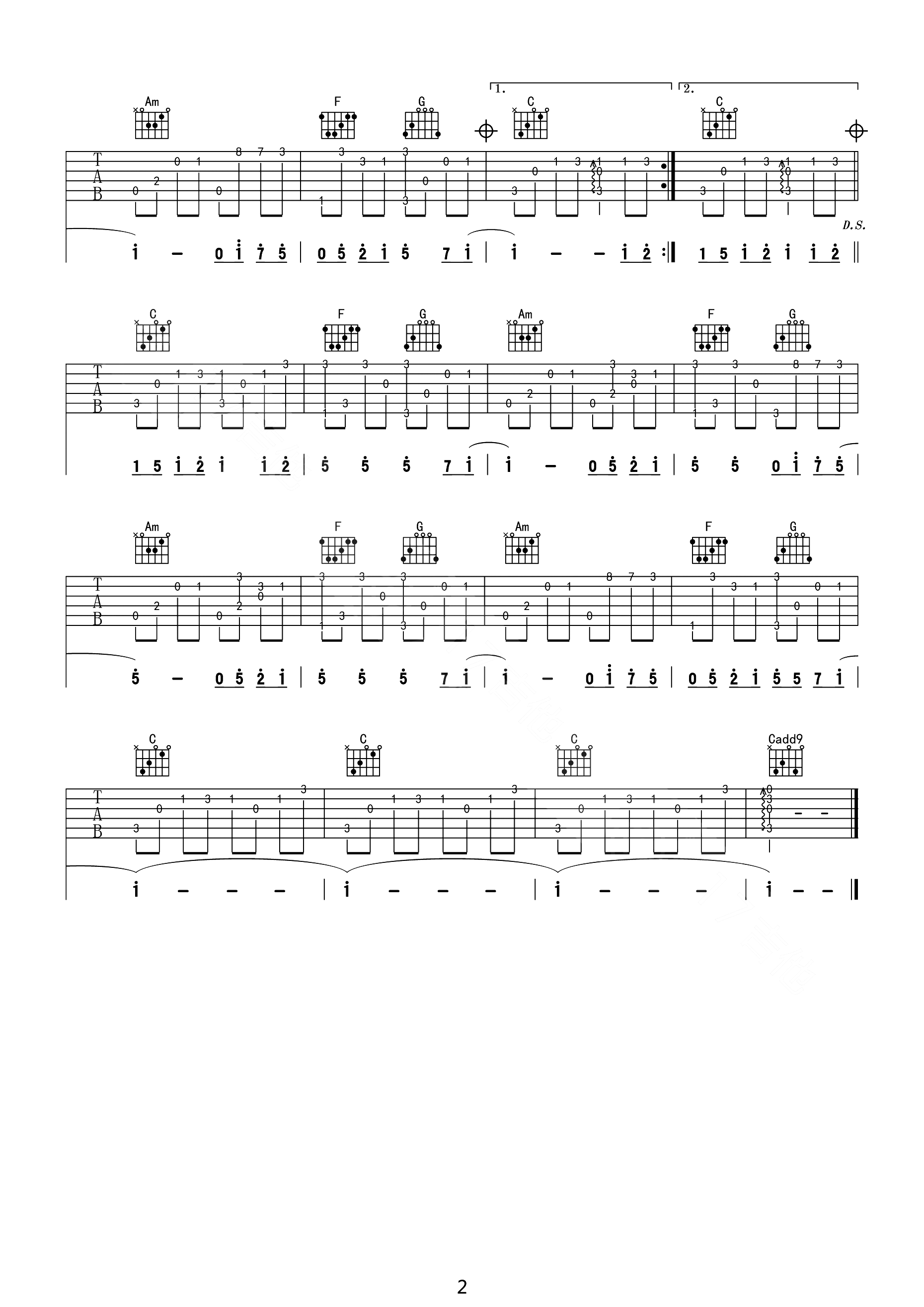 流行的云指弹吉他谱预览图