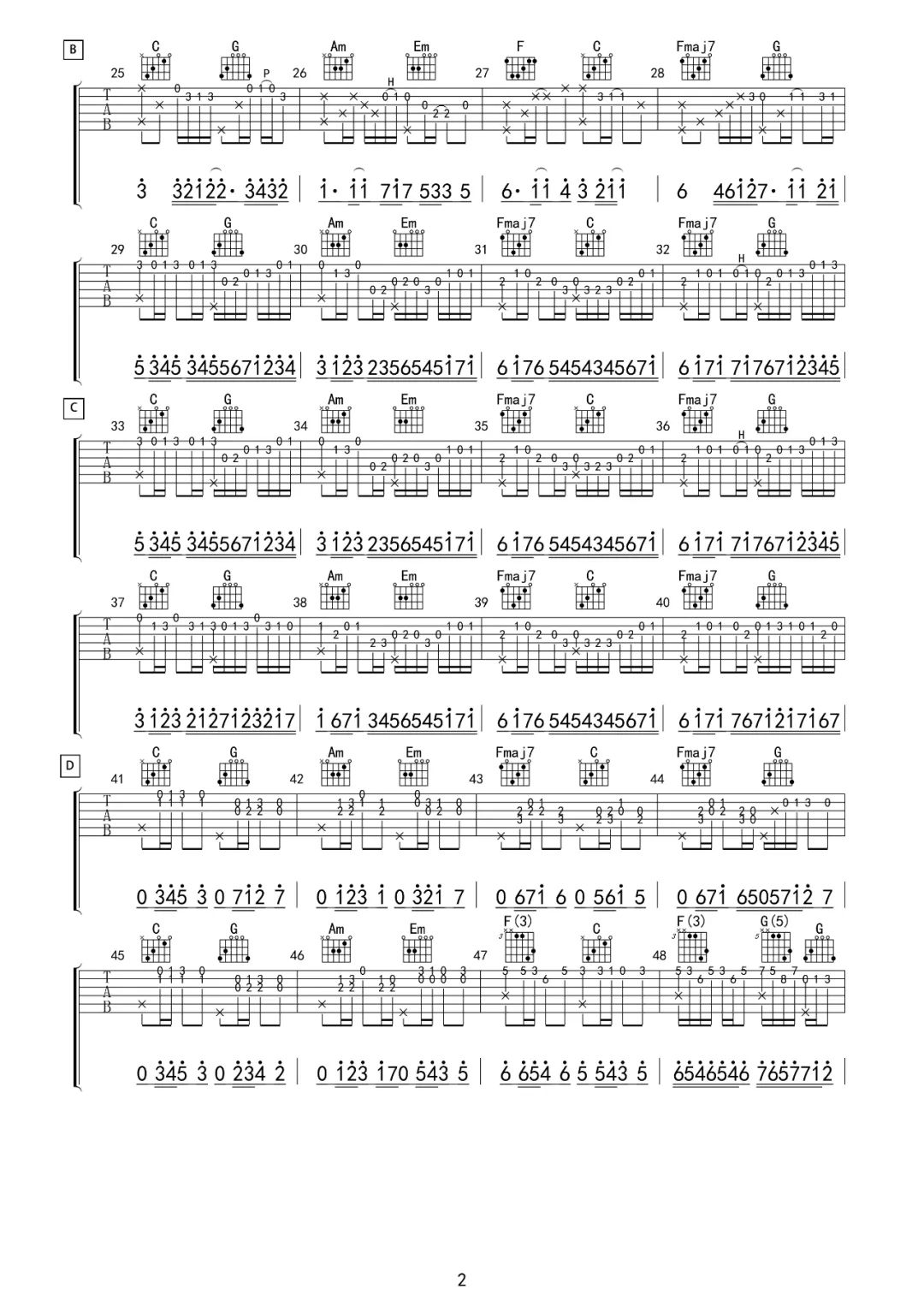 卡农指弹吉他谱预览图