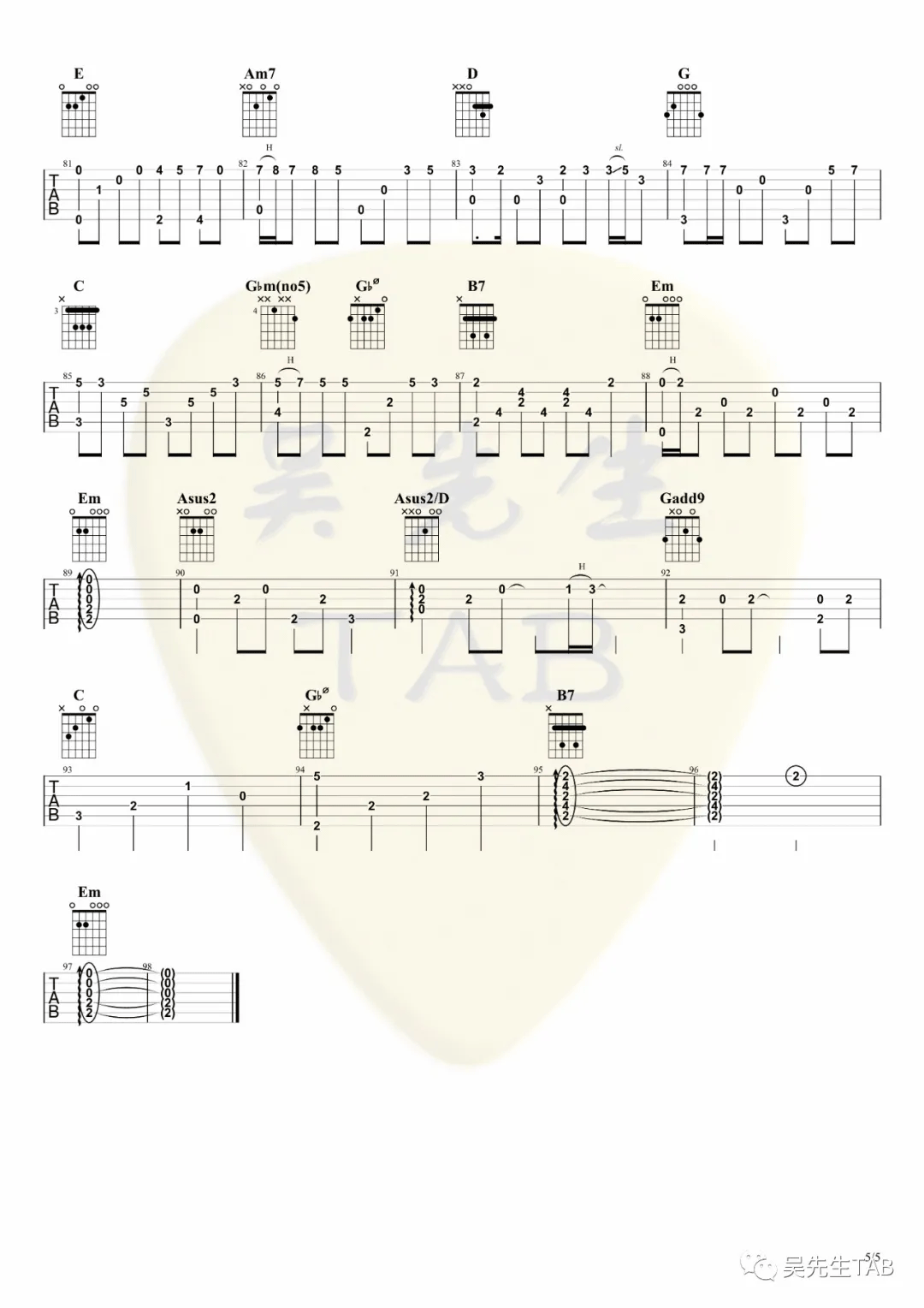 车站指弹吉他谱预览图