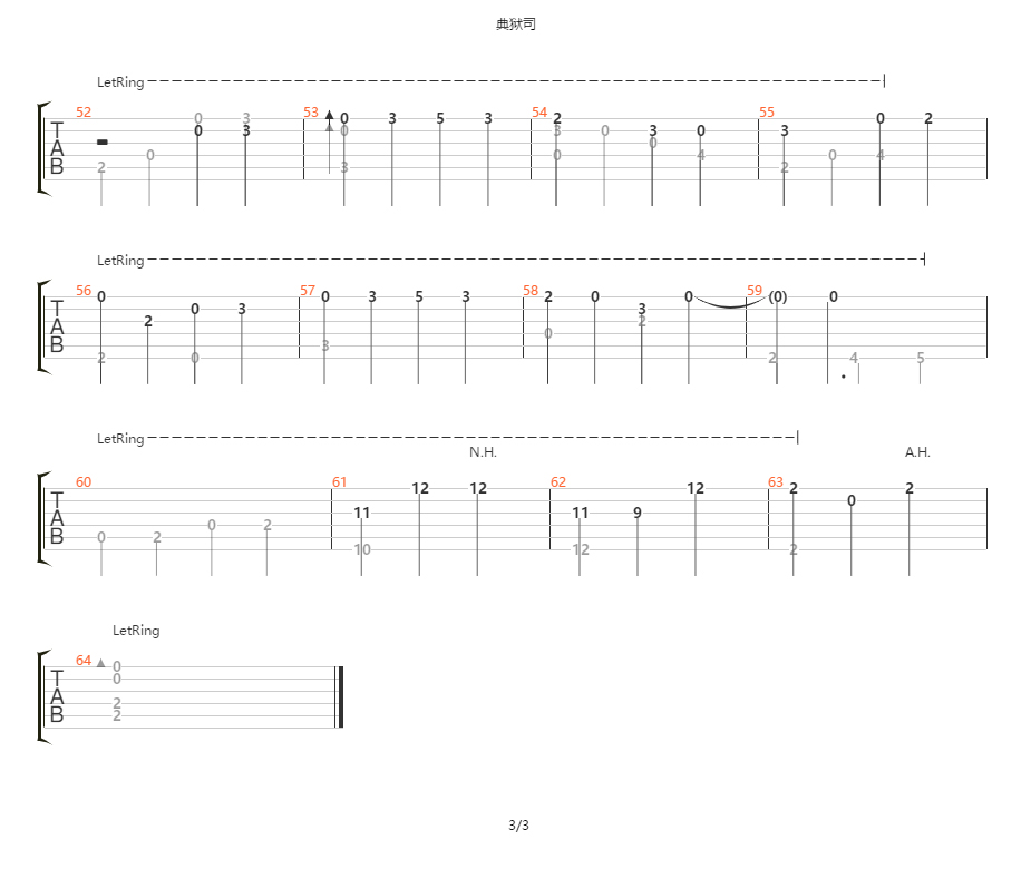 典狱司指弹吉他谱_音频怪物_吉他指弹谱_高清独奏六线谱3