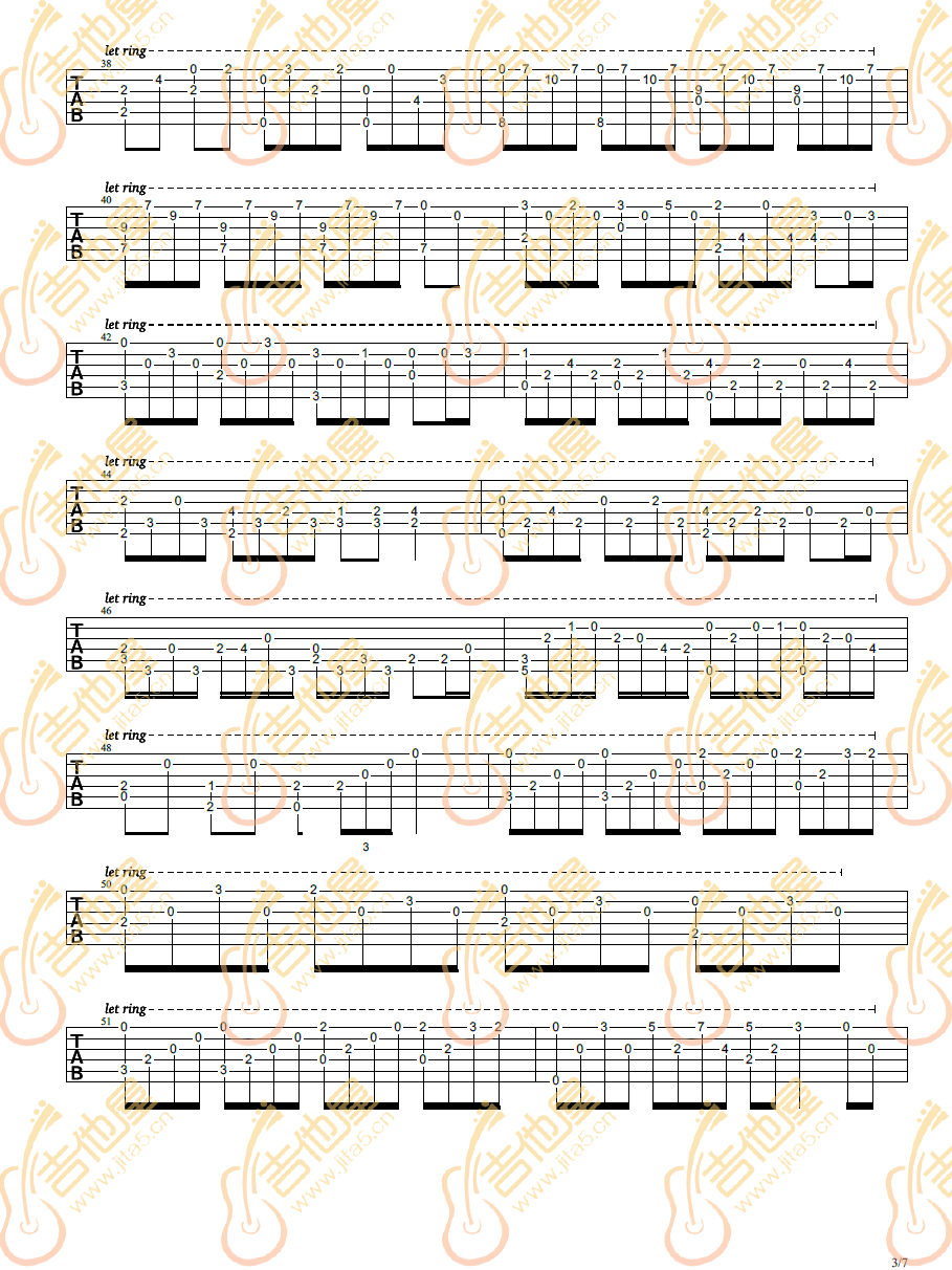 花之舞指弹吉他谱_吉他指弹谱_高清独奏六线谱3