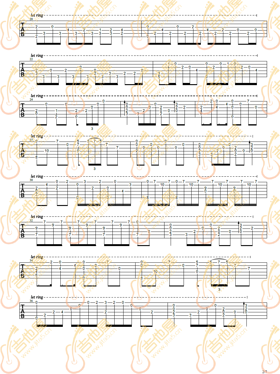 花之舞指弹吉他谱_吉他指弹谱_高清独奏六线谱2