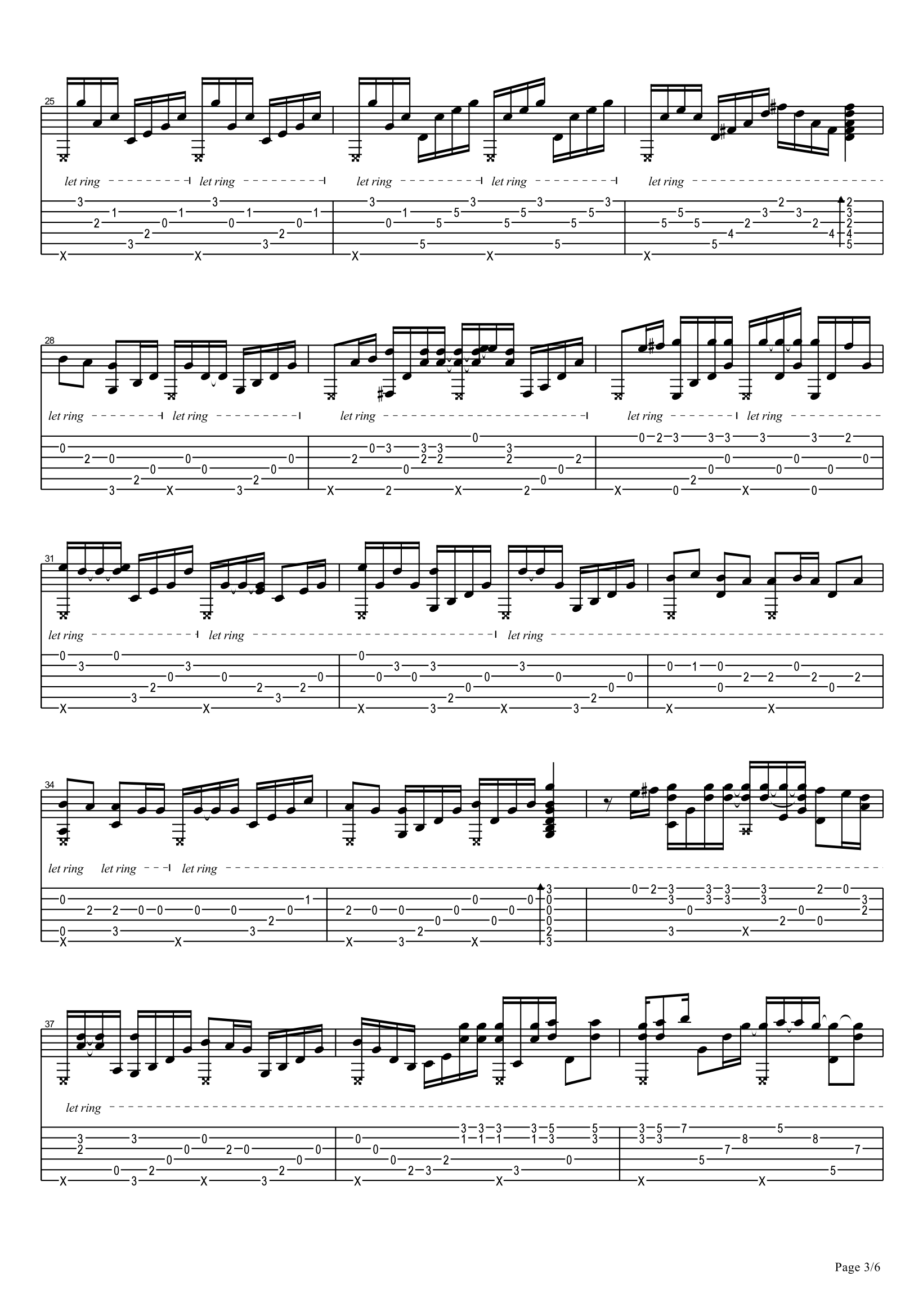 海阔天空指弹谱_Beyond_吉他指弹谱_简单版独奏六线谱3