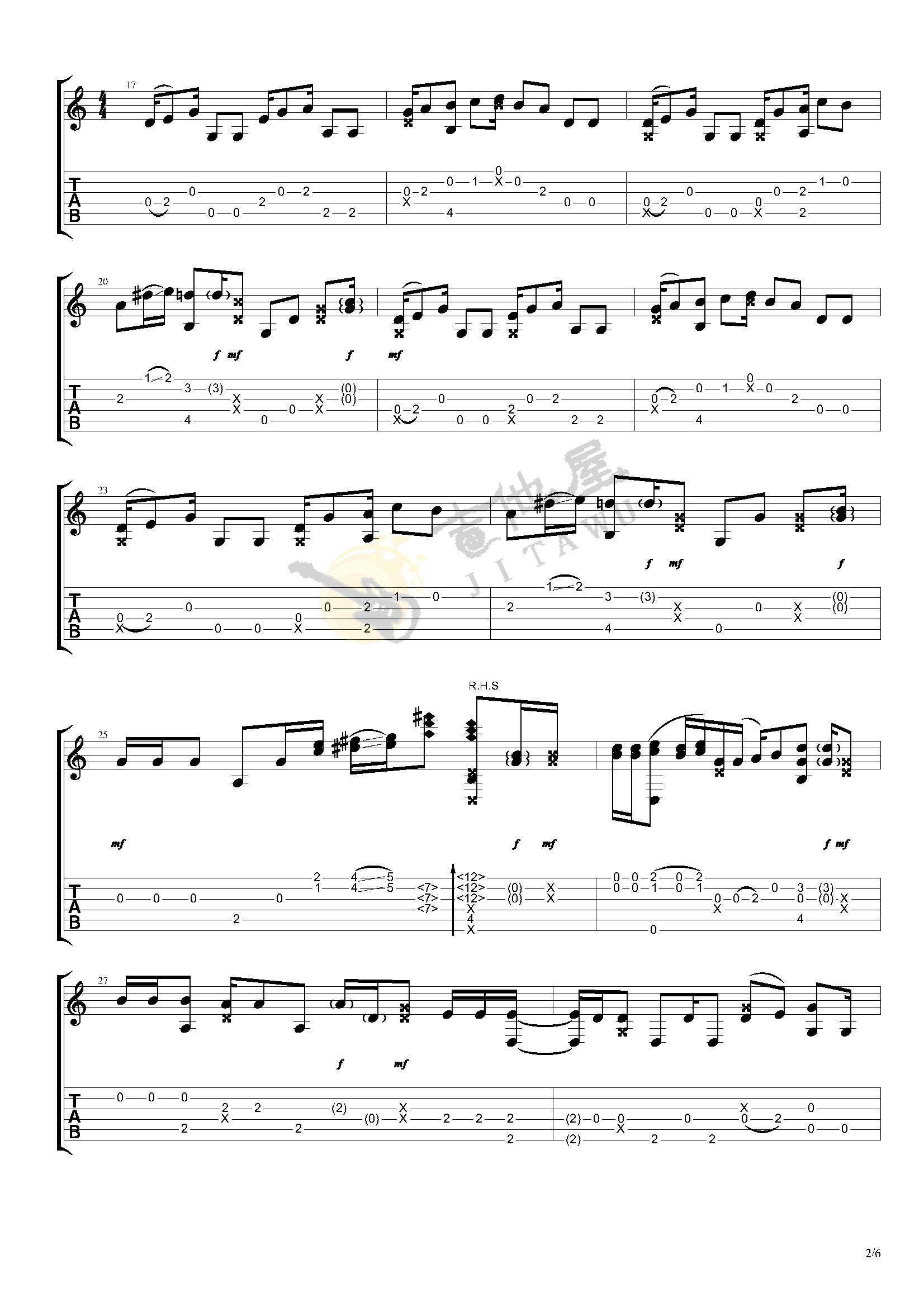 Heal The World指弹谱_松井佑贵_吉他指弹谱_高清独奏六线谱2