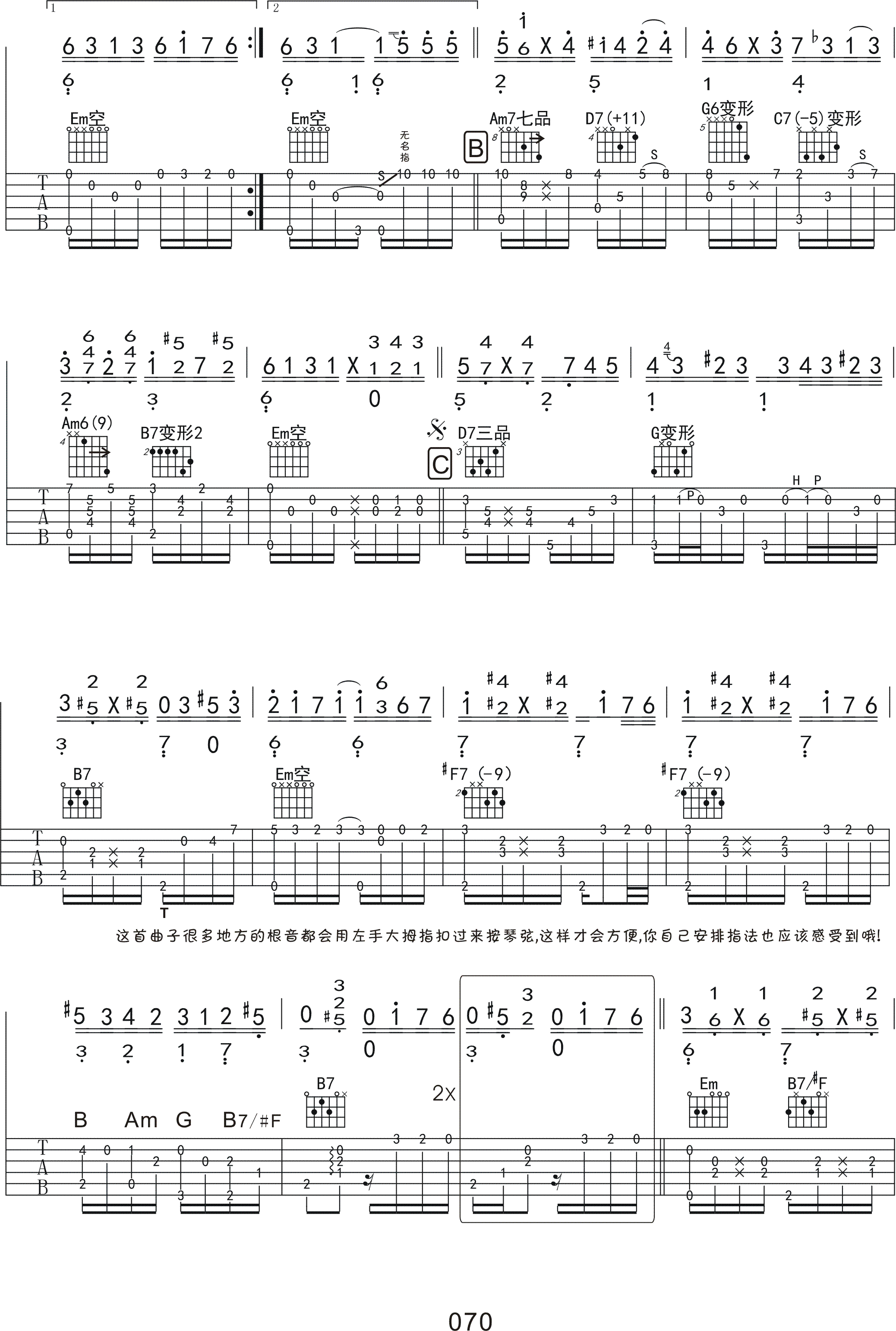 黄昏指弹吉他谱_押尾桑_吉他指弹谱_高清独奏六线谱2