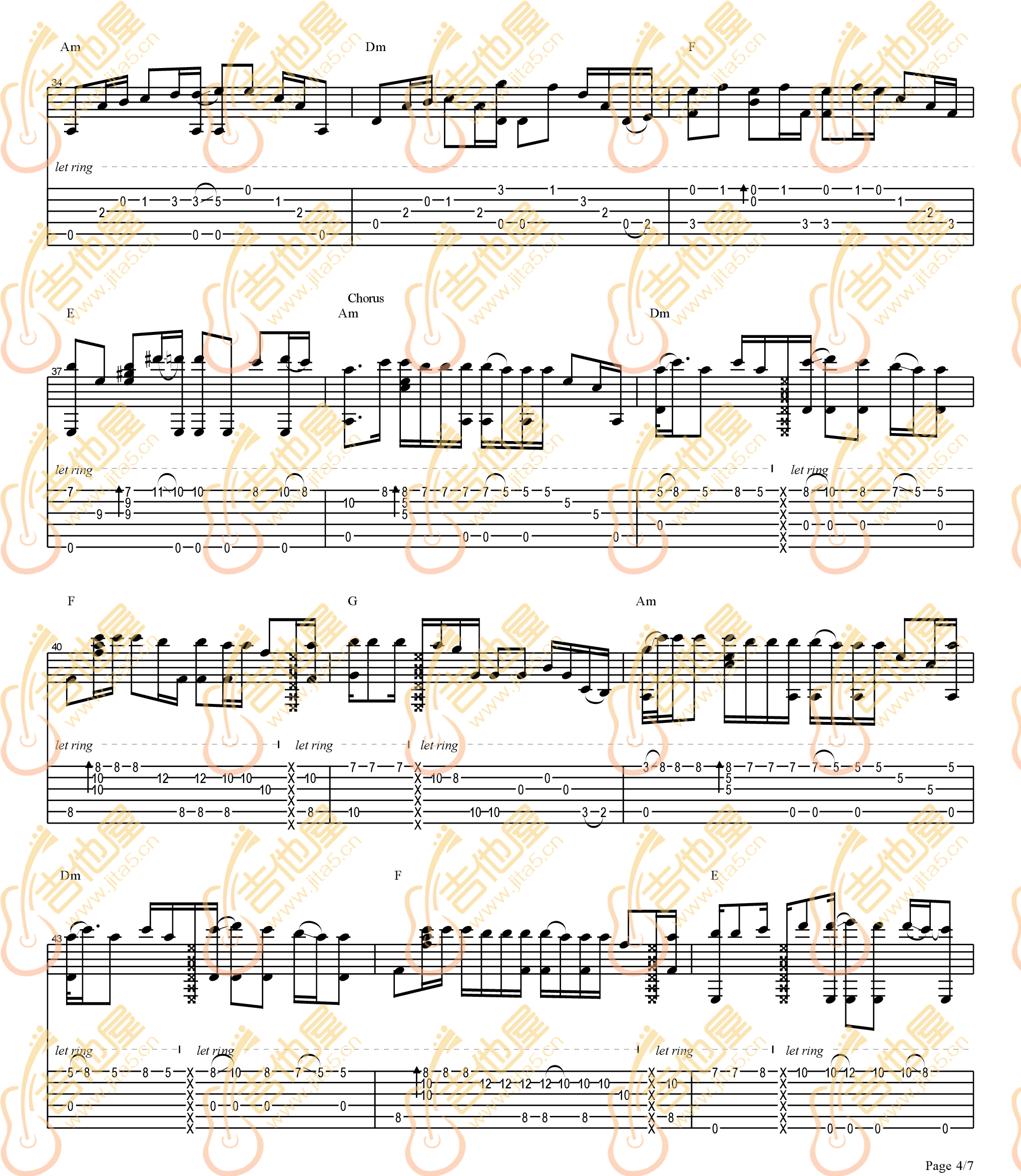 Careless Whisper指弹吉他谱_吉他指弹谱_高清独奏六线谱4