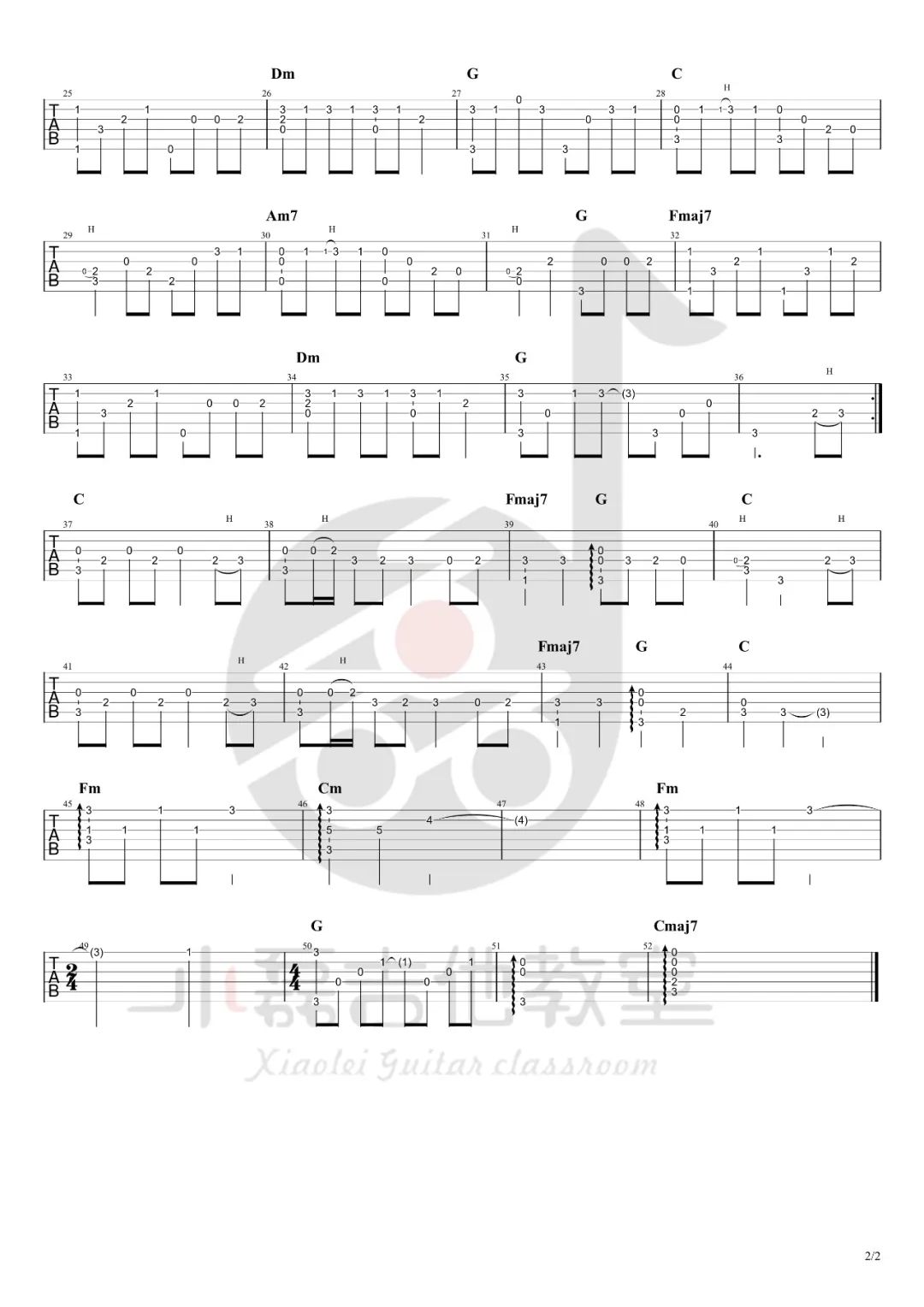 天黑黑指弹吉他谱_孙燕姿_吉他指弹谱_高清独奏六线谱2