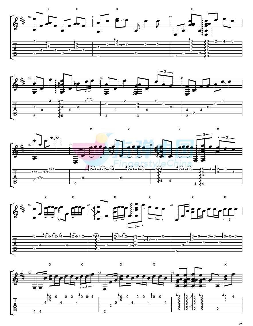 说好不哭指弹吉他谱_周杰伦_吉他指弹谱_高清独奏六线谱3