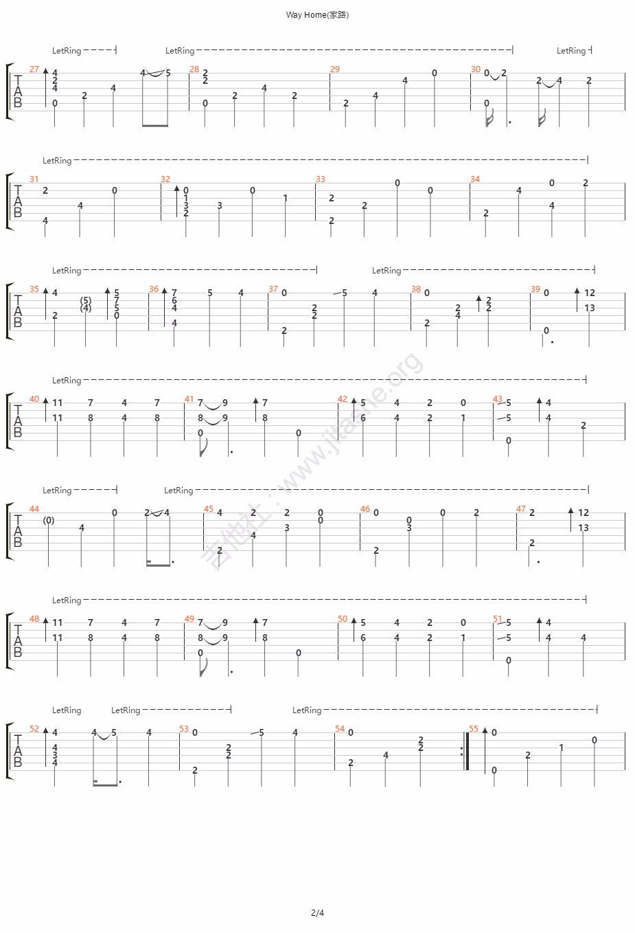 Way Home指弹吉他谱_押尾桑_吉他指弹谱_高清独奏六线谱2