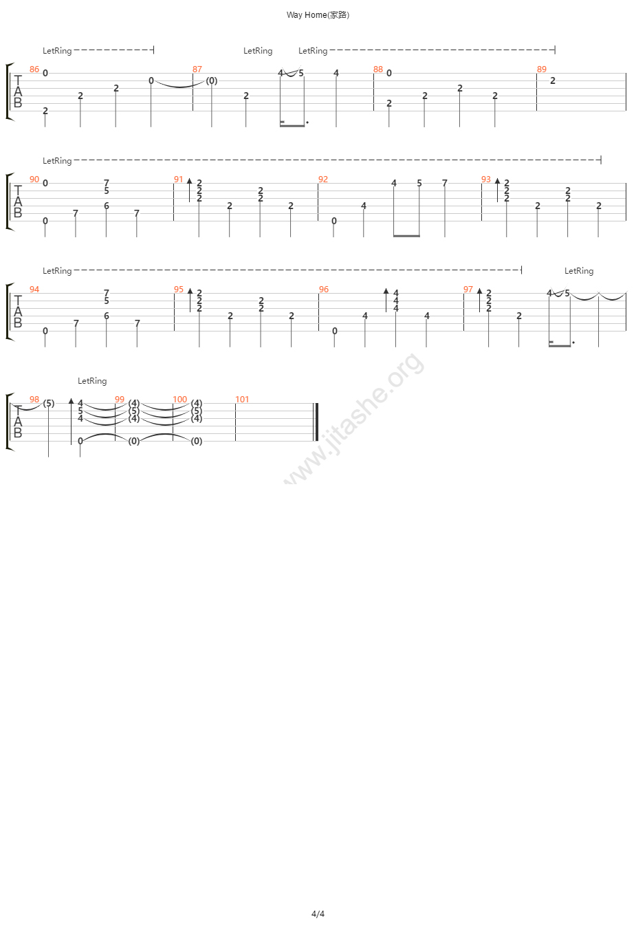 Way Home指弹吉他谱_押尾桑_吉他指弹谱_高清独奏六线谱4