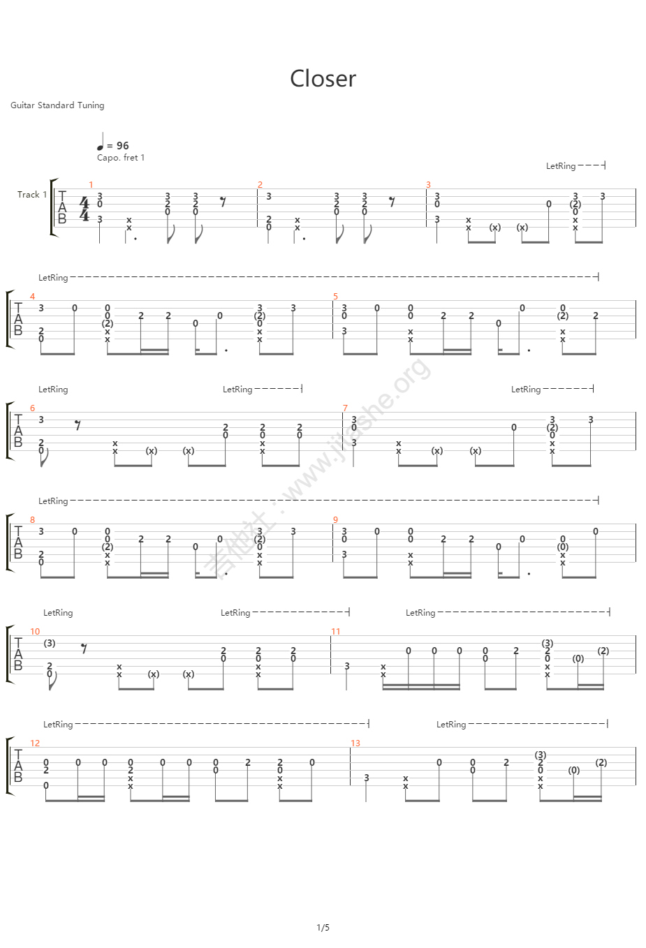 Closer指弹吉他谱1-烟鬼组合