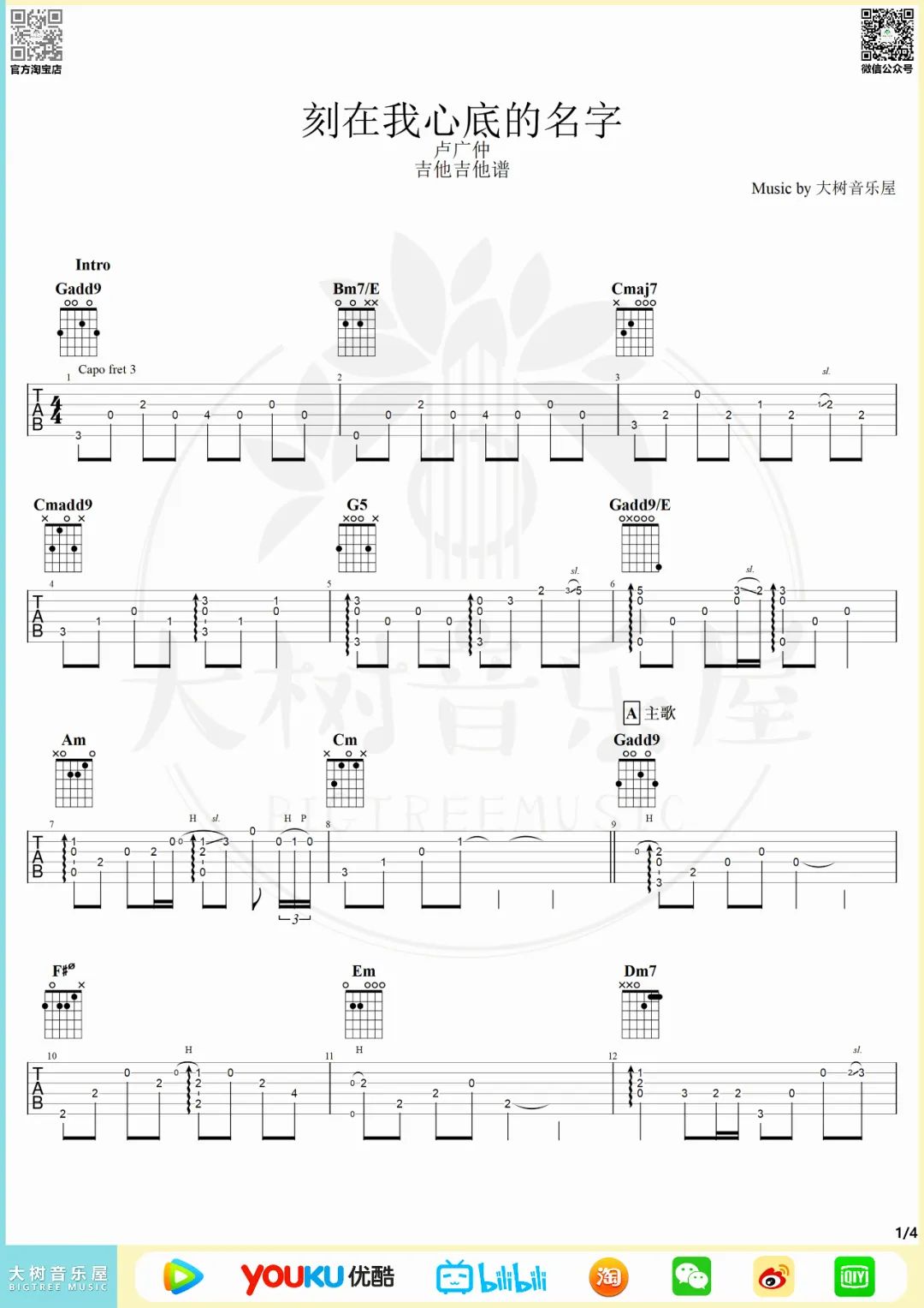 刻在我心底的名字指弹吉他谱1-卢广仲