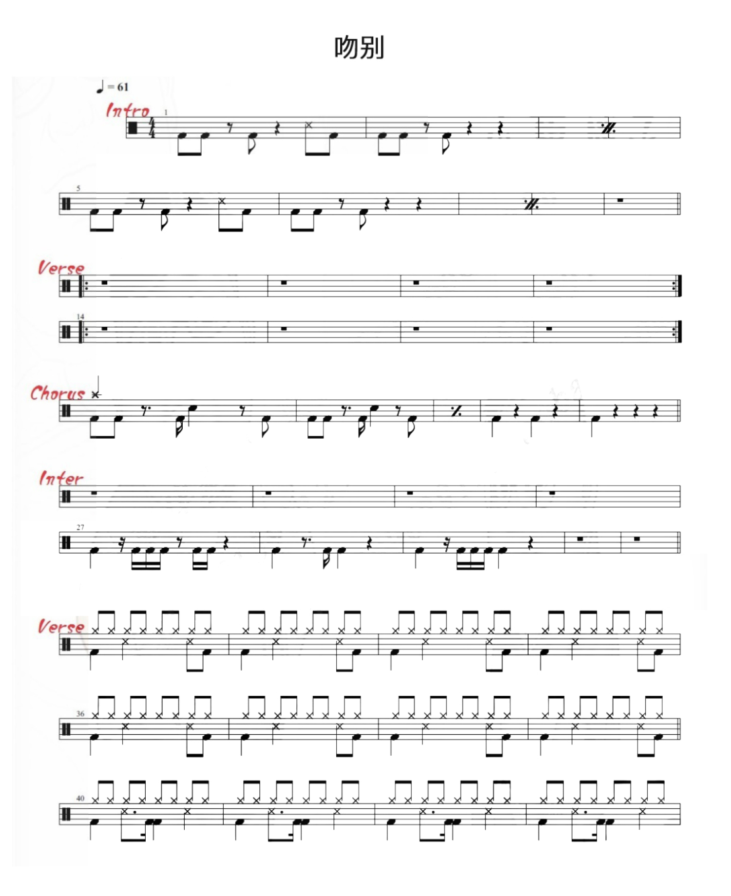 吻别架子鼓谱1-张学友