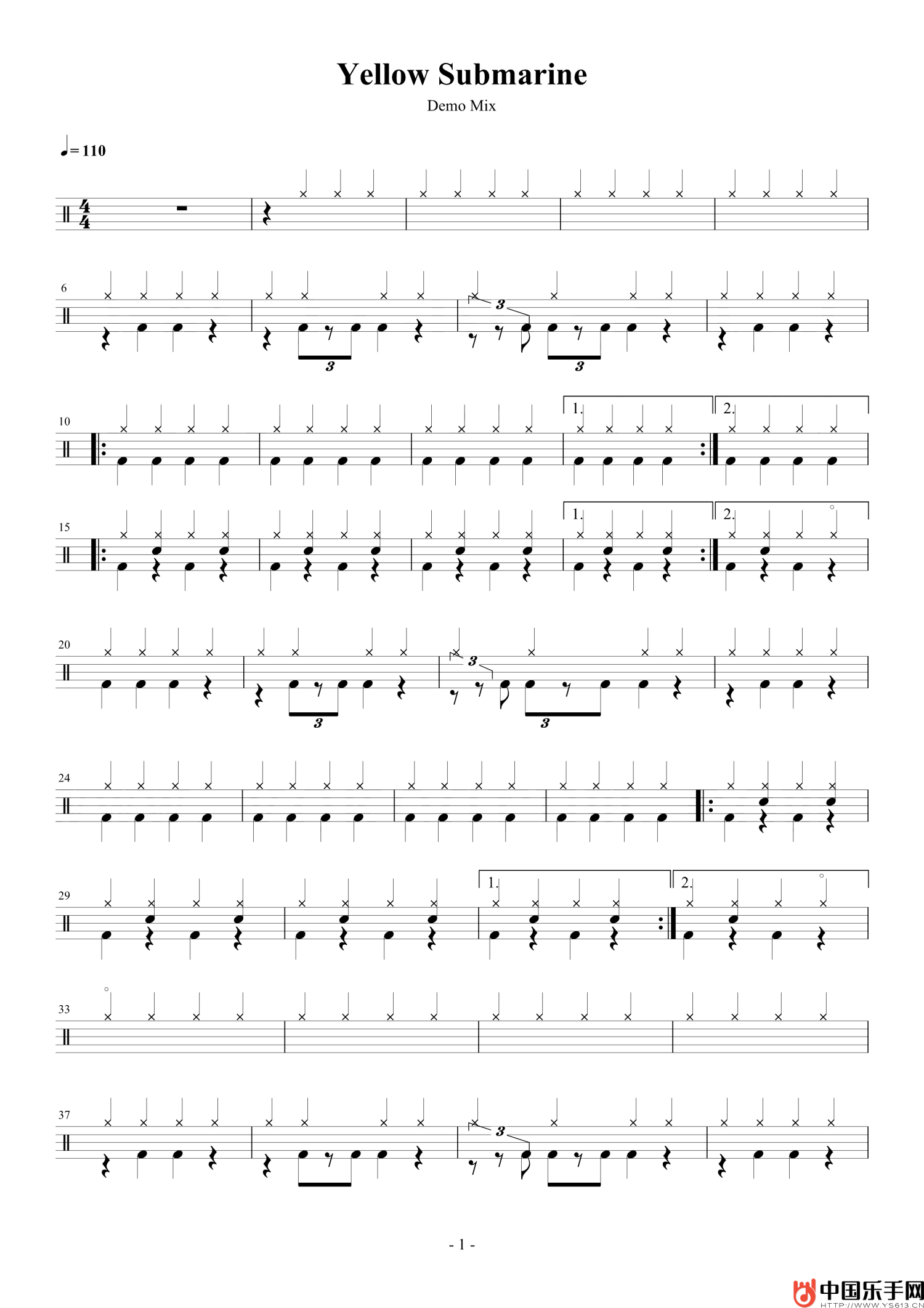 Yellow-Submarine架子鼓谱1-The-Beatles