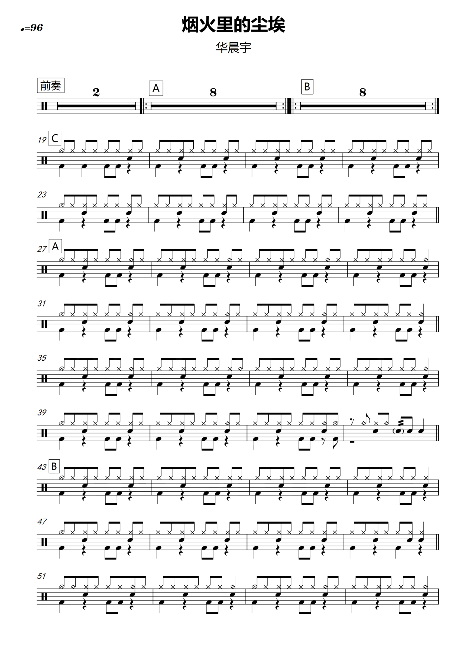 烟火里的尘埃架子鼓谱1-华晨宇