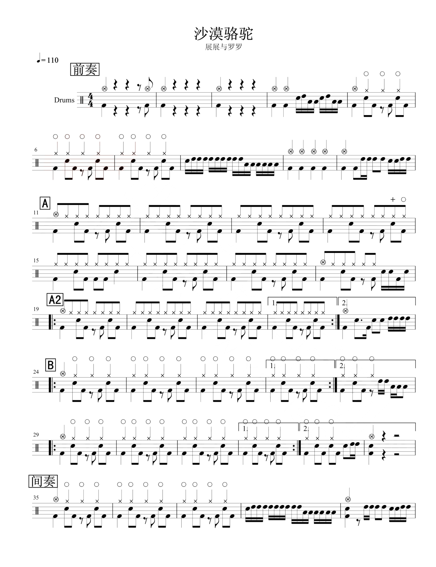 沙漠骆驼架子鼓谱1-展展与罗罗