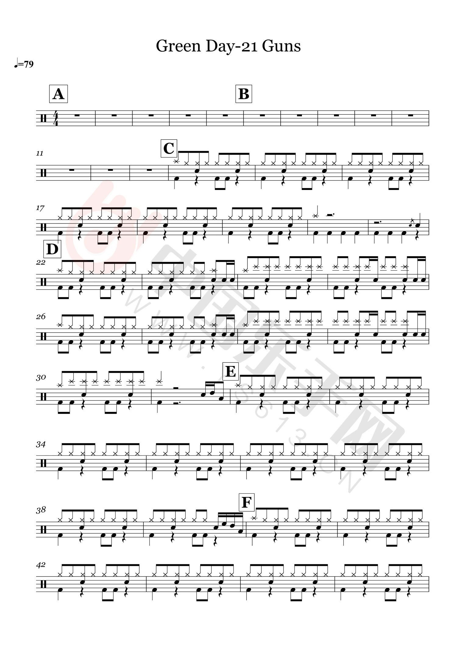 21Guns架子鼓谱1-Green-Day