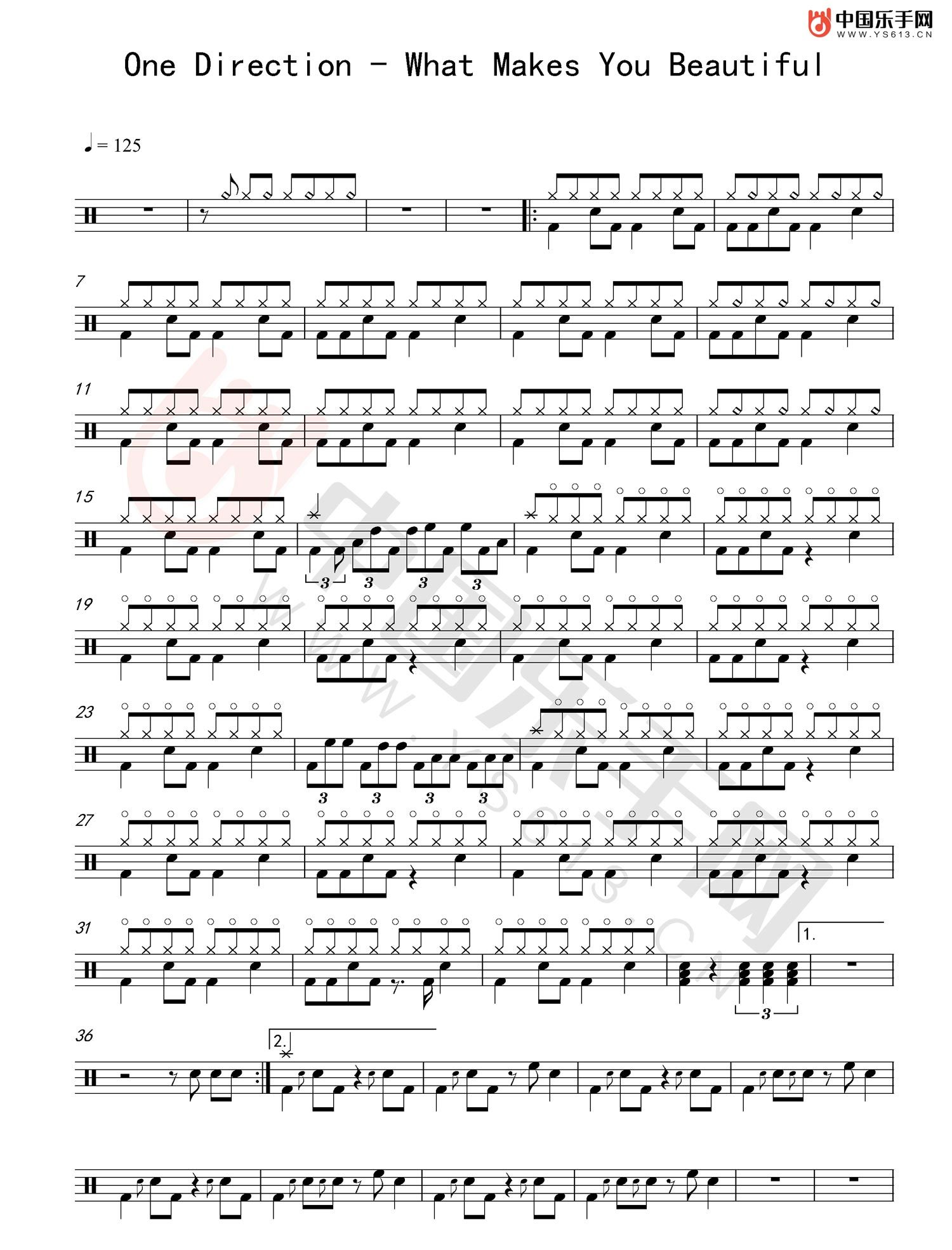What-Makes-You-Beautiful架子鼓谱1-One-Direction