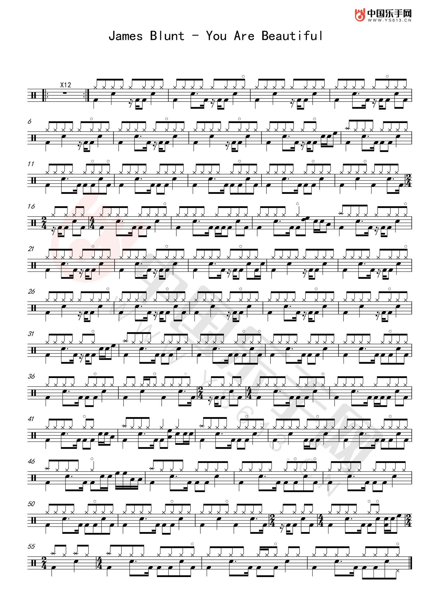 You-Are-Beautiful架子鼓谱-James-Blunt
