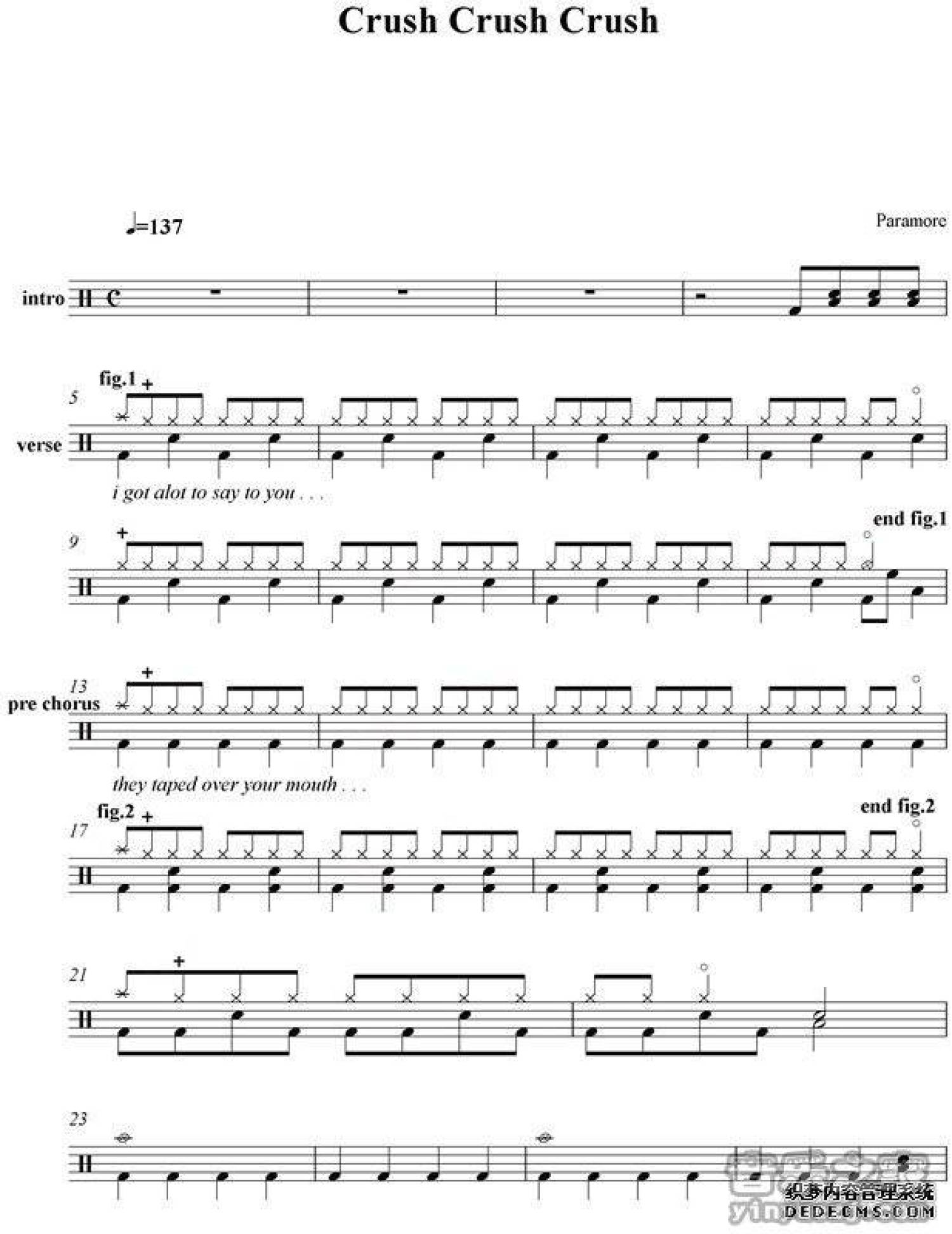 Crush Crush Crush架子鼓谱1