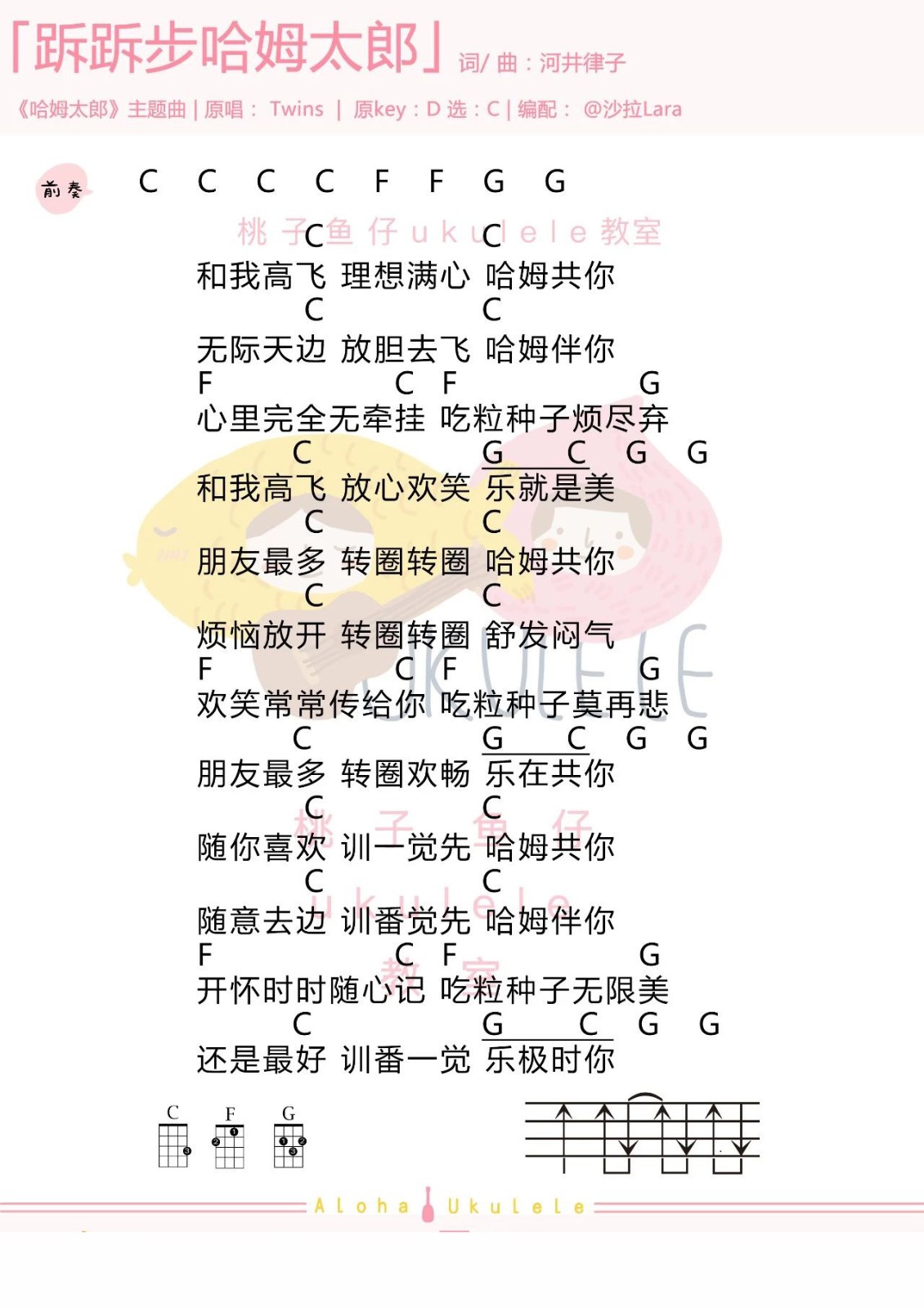 跅跅步哈姆太郎尤克里里谱-Twins-C调指法