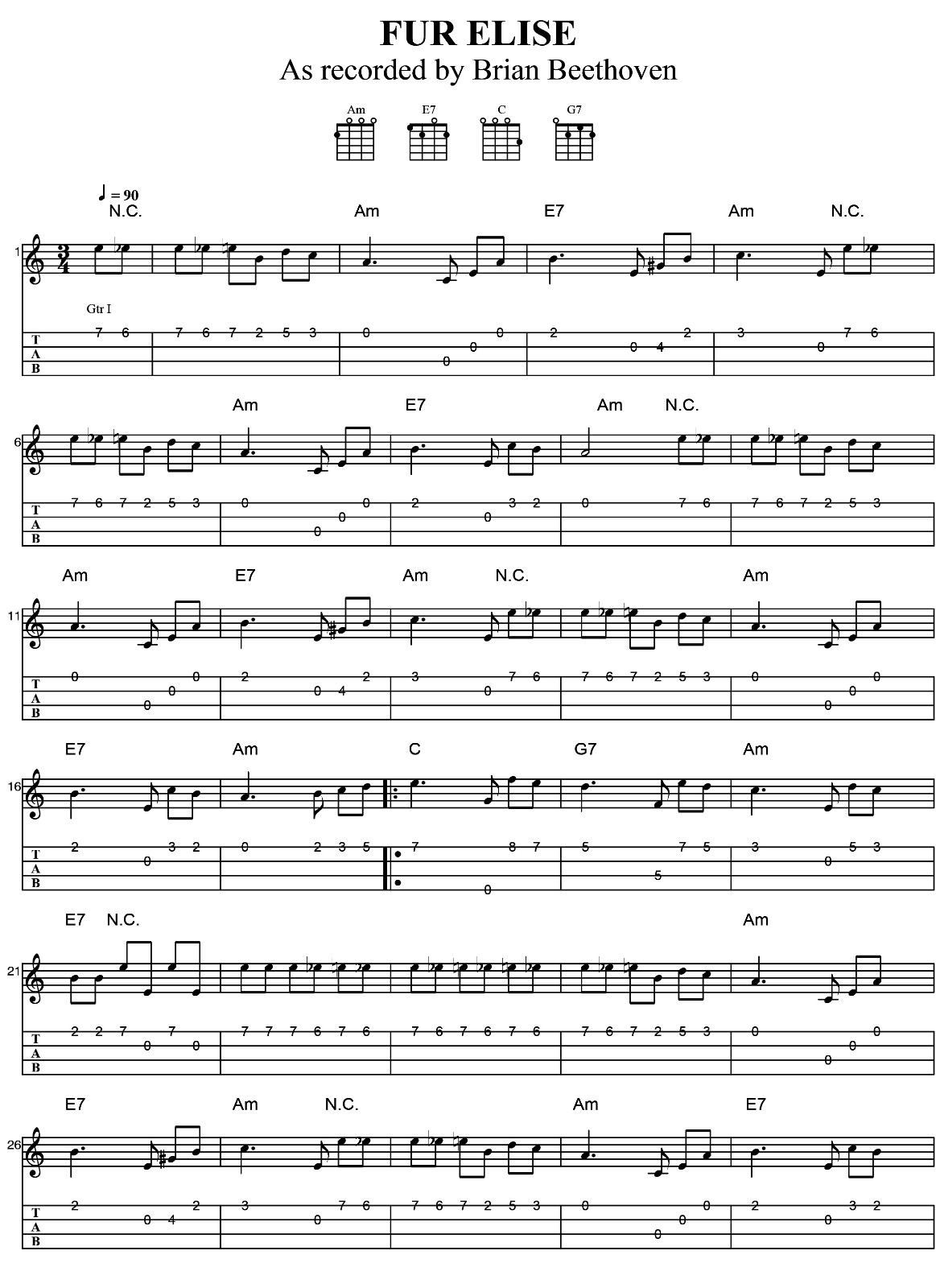 致爱丽丝尤克里里指弹谱1