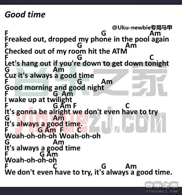 Good-Time尤克里里谱-Owl-City-C调指法
