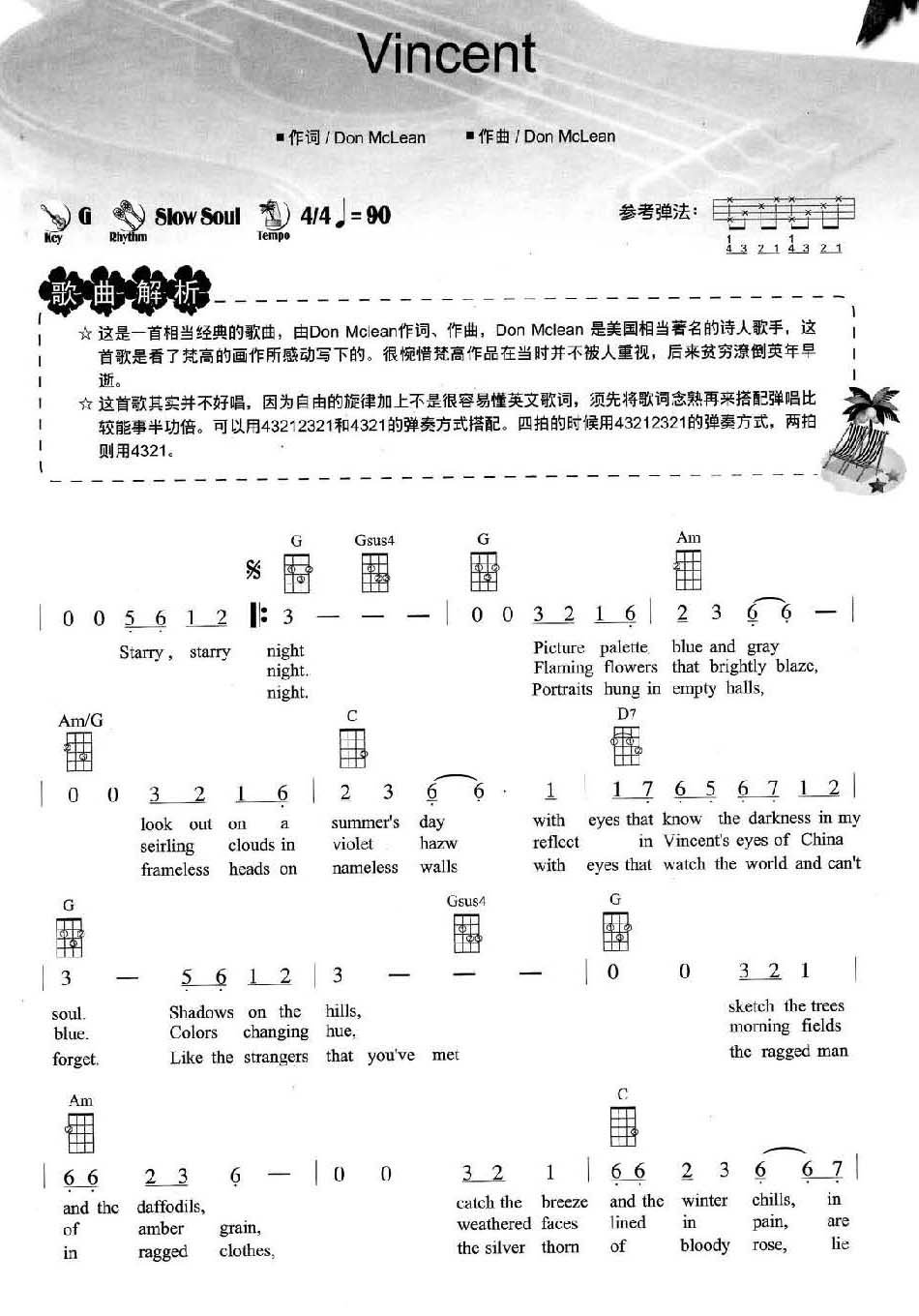 Vincent尤克里里谱1-王若琳-G调指法